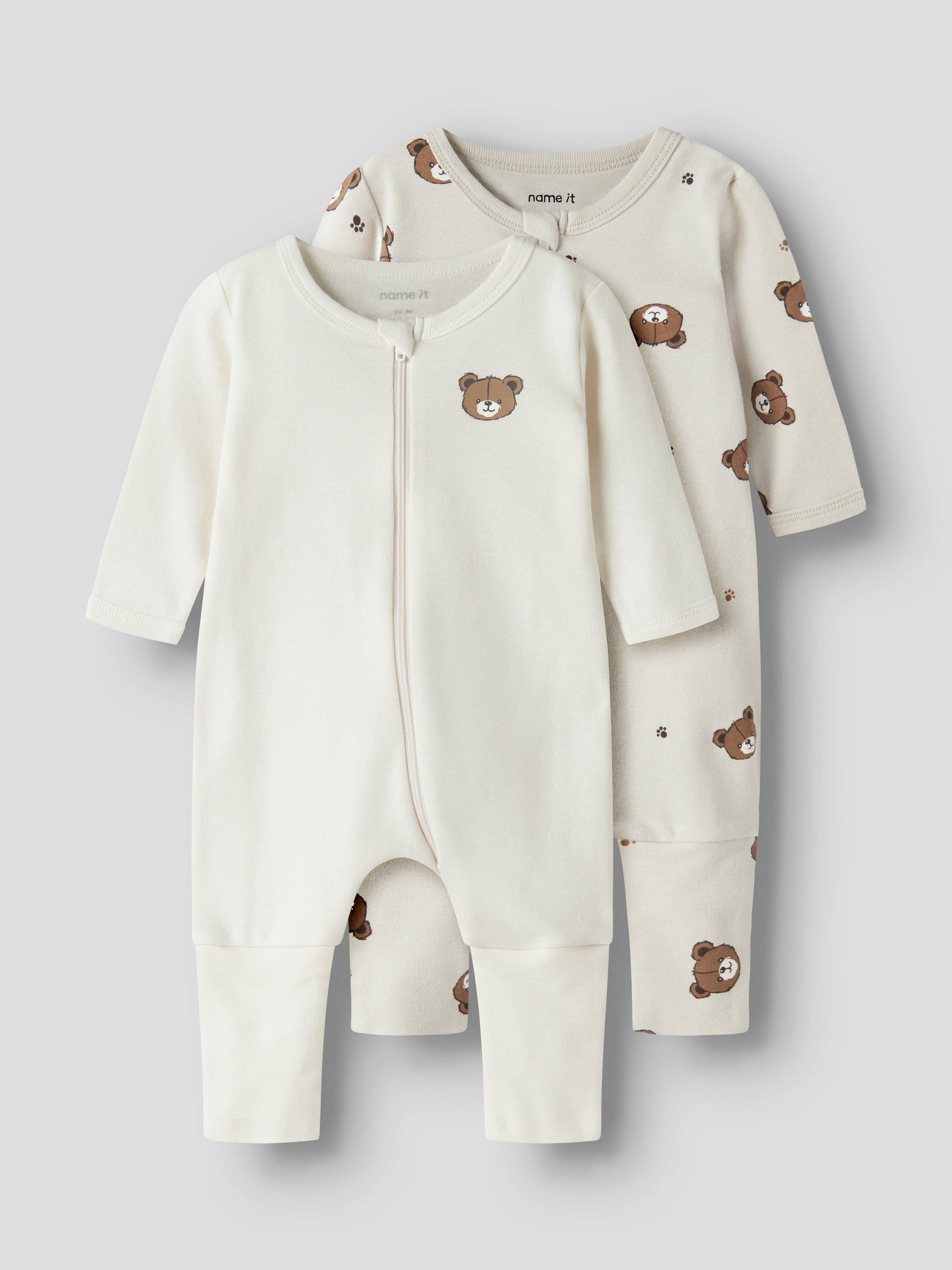 Name It Schlafoverall NBNNIGHTSUIT 2P ZIP FF PUMICE BEAR NOOS (Packung, 2-tlg)