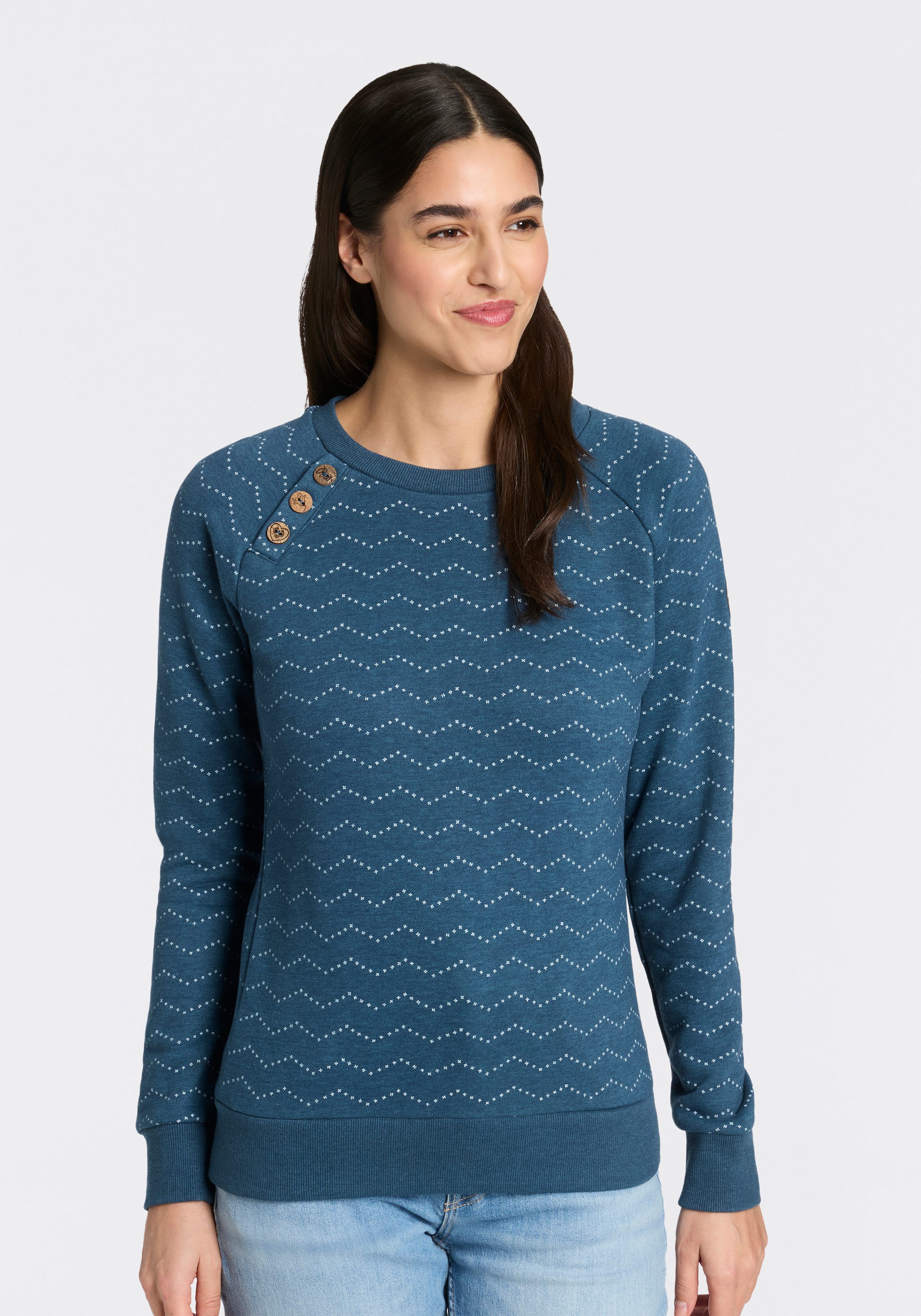 Ragwear Sweatshirt DARIA ZIG ZAG O mit Zierknöpfen am Ausschnitt