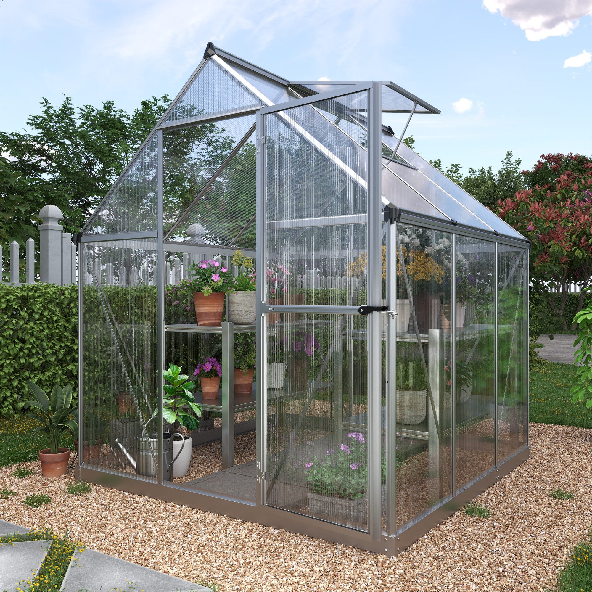 KONIFERA Gewächshaus, BxTxH: 182 x 185 x 208 cm, 4 mm Wandstärke, Set, mit Fundamentrahmen silberfarben