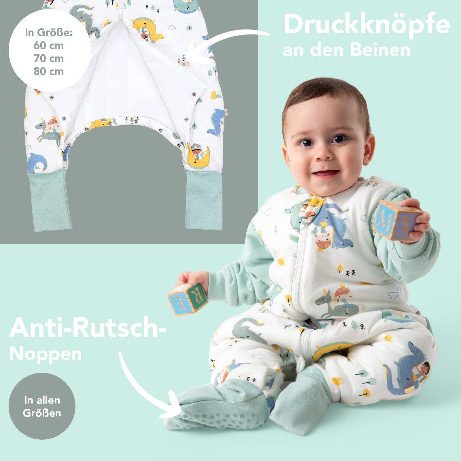 Schlummersack Kinderschlafsack Schlafsack mit Füßen und umklappbaren Bündchen, 1.0 Tog OEKO-TEX