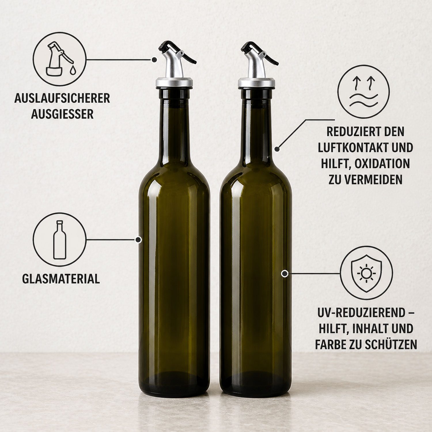 Jungengel Menage-Set 2er-Set 750 ml Öl- und Essigflaschen Ölflaschen Ölkanne, (Set, 2-tlg., 2er Set bestehend aus zwei Glasflaschen mit Ausgießer), Transparente – Bild 3 von 5