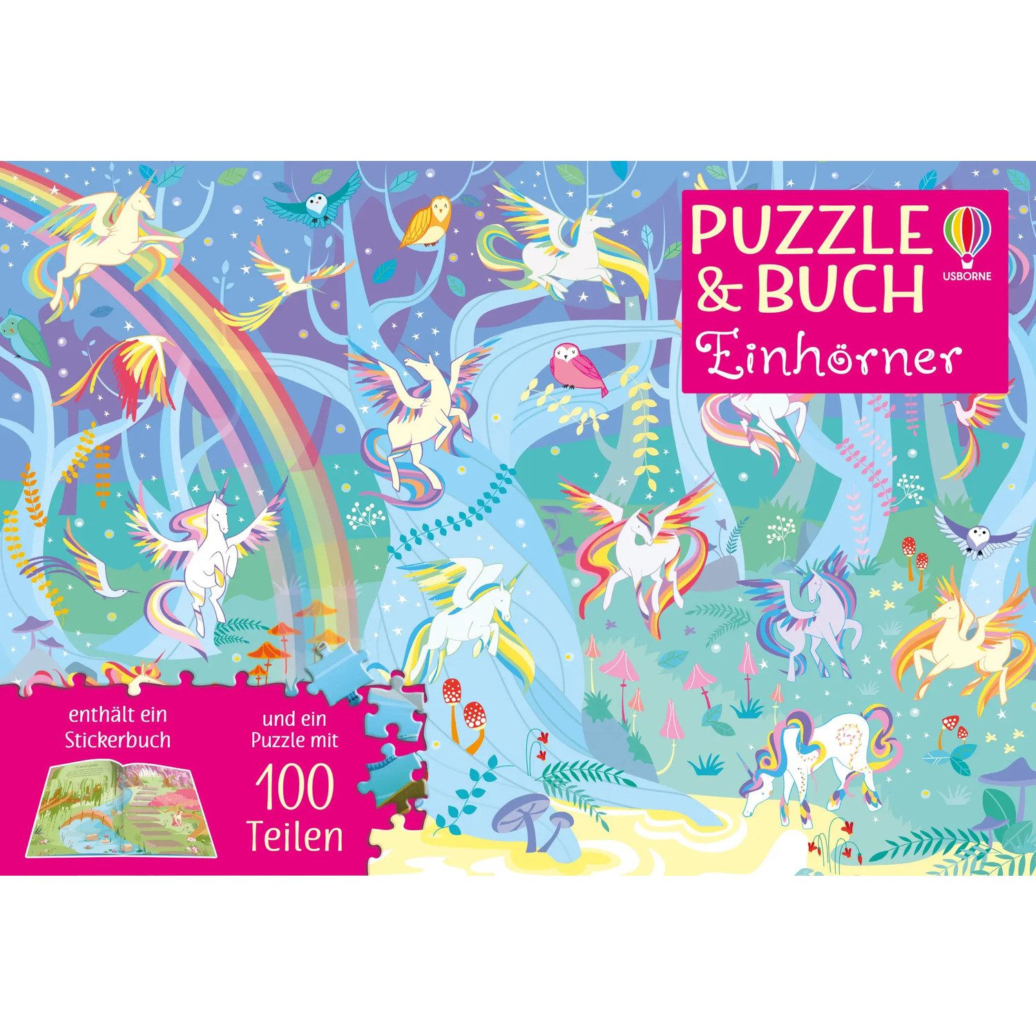 Usborne Verlag Puzzle Puzzle & Buch: Einhörner, 100 Puzzleteile