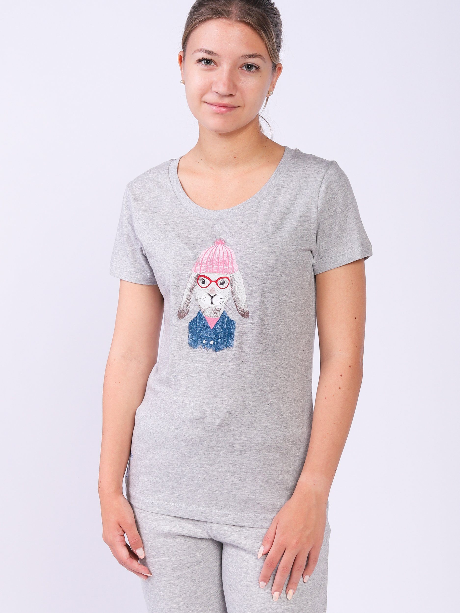 wat? Apparel Print-Shirt Hase (1-tlg) grau meliert