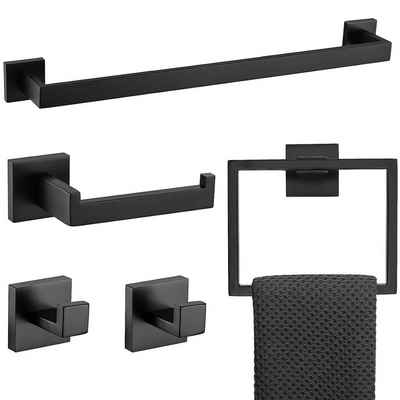 iceagle Handtuchleiter 5-teiliges Bad-Hardware-Zubehör-Set, Schwarz, Edelstahl, 60cm, Wandmontage Handtuchhalter mit Bohren