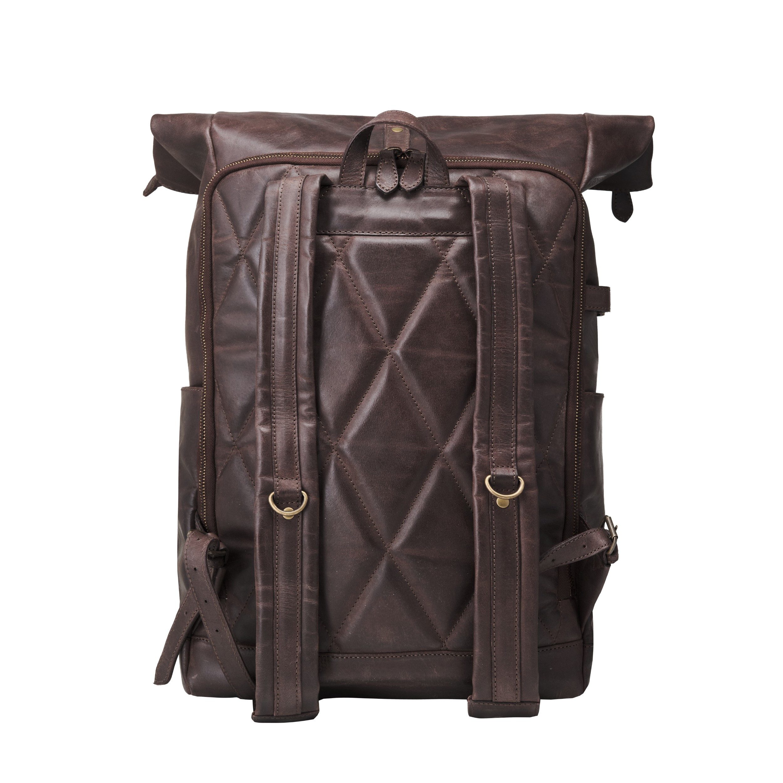 DRAKENSBERG Reiserucksack Roll-Top »Arthur« Dunkel-Braun, 17" Laptoprucksack mit Technik-Organizer-Fach für Zubehör, Vintage