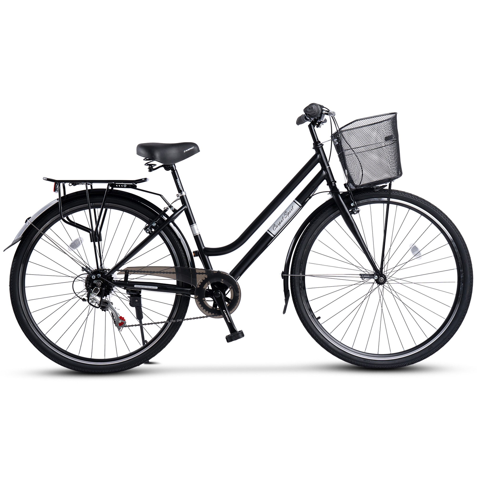 CARPAT SPORT Cityrad 28 Zoll City Fahrrad Damenfahrrad mit Korb, 7 Gang Shimano, Hollandrad, 7 Gang Shimano, Citybike V-Bremsen Damen