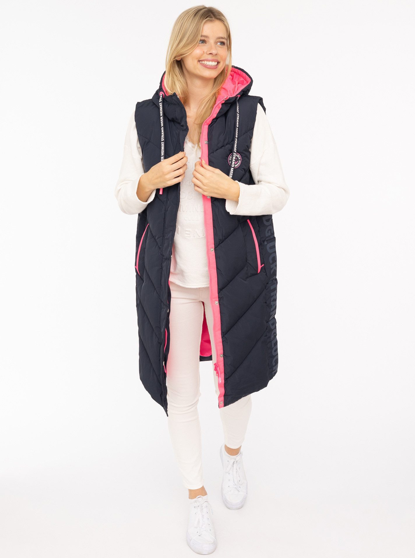 Zwillingsherz Steppweste "Strandglück" seitlicher Print, Kapuze, Taschen, m günstig online kaufen