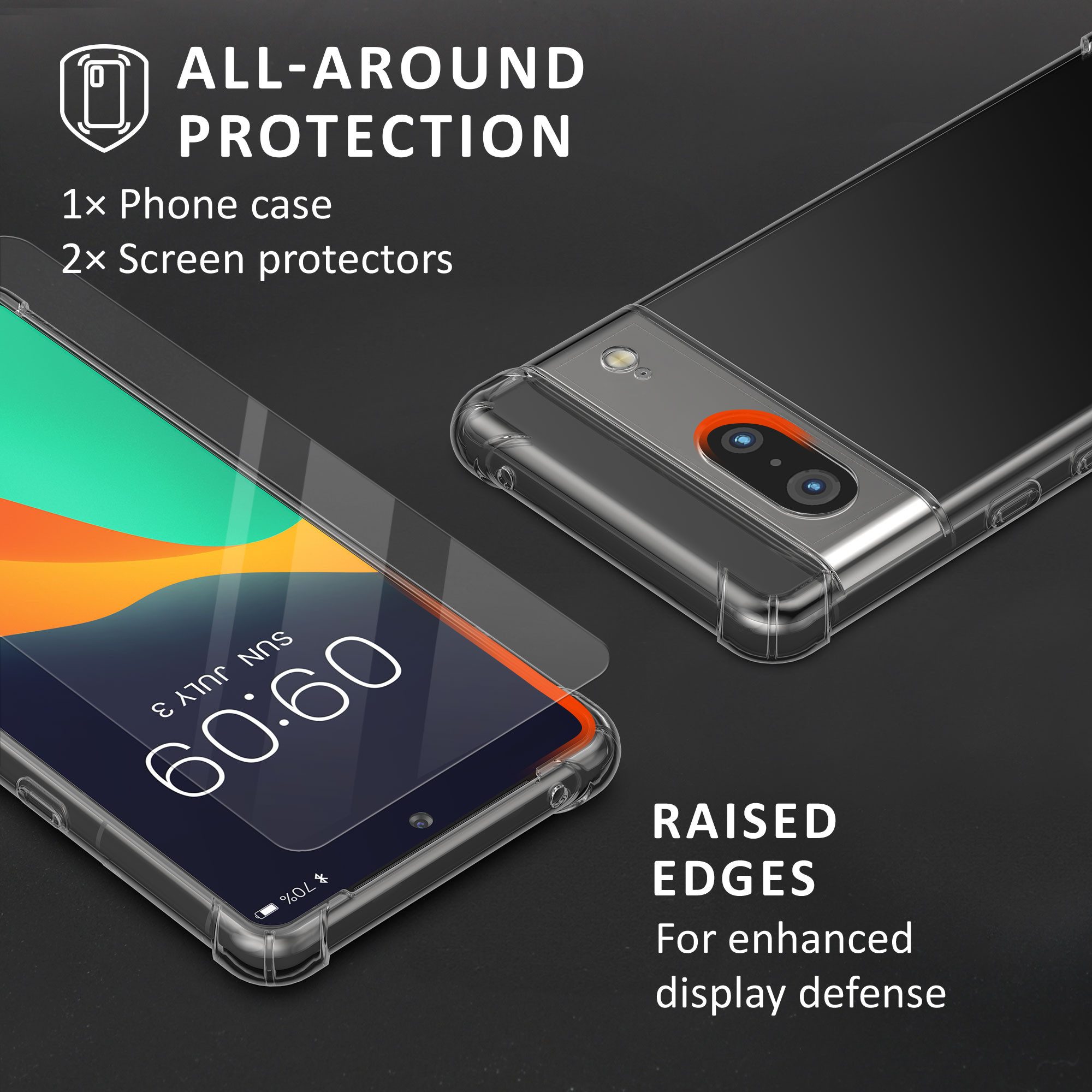 kalibri Handyhülle Hülle für Google Pixel 7 Case, Handyhülle mit 2x Glas Schutz Folie - Cover Handyhülle