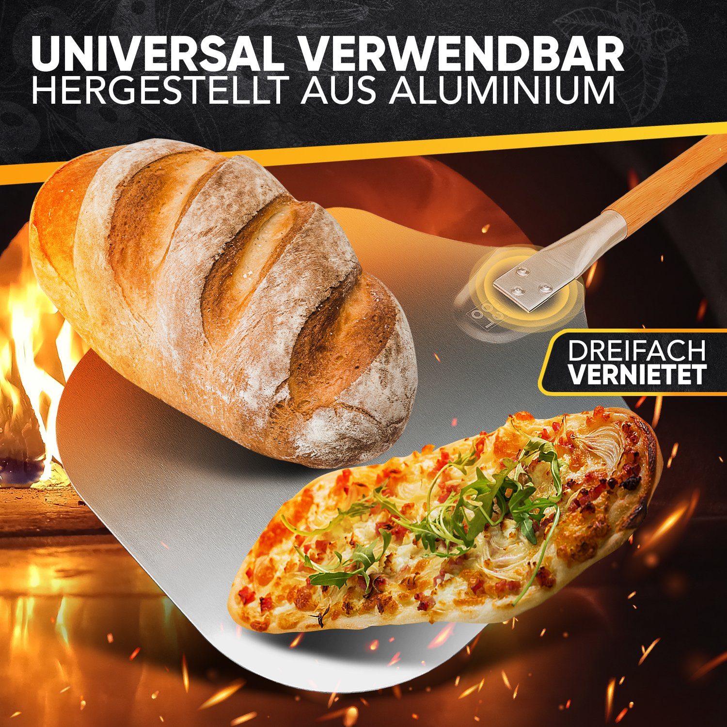 Loco Bird Pizzaschieber aus rostfreiem Aluminium, Pizzaheber mit abgerundeten Kanten – Bild 5 von 5