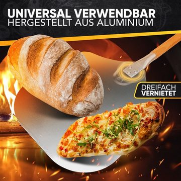 Loco Bird Pizzaschieber aus rostfreiem Aluminium, (Pizzaschaufel mit robustem Gewinde, 3 tlg., inkl. 2 Holzgriffe), Pizzaheber mit abgerundeten Kanten