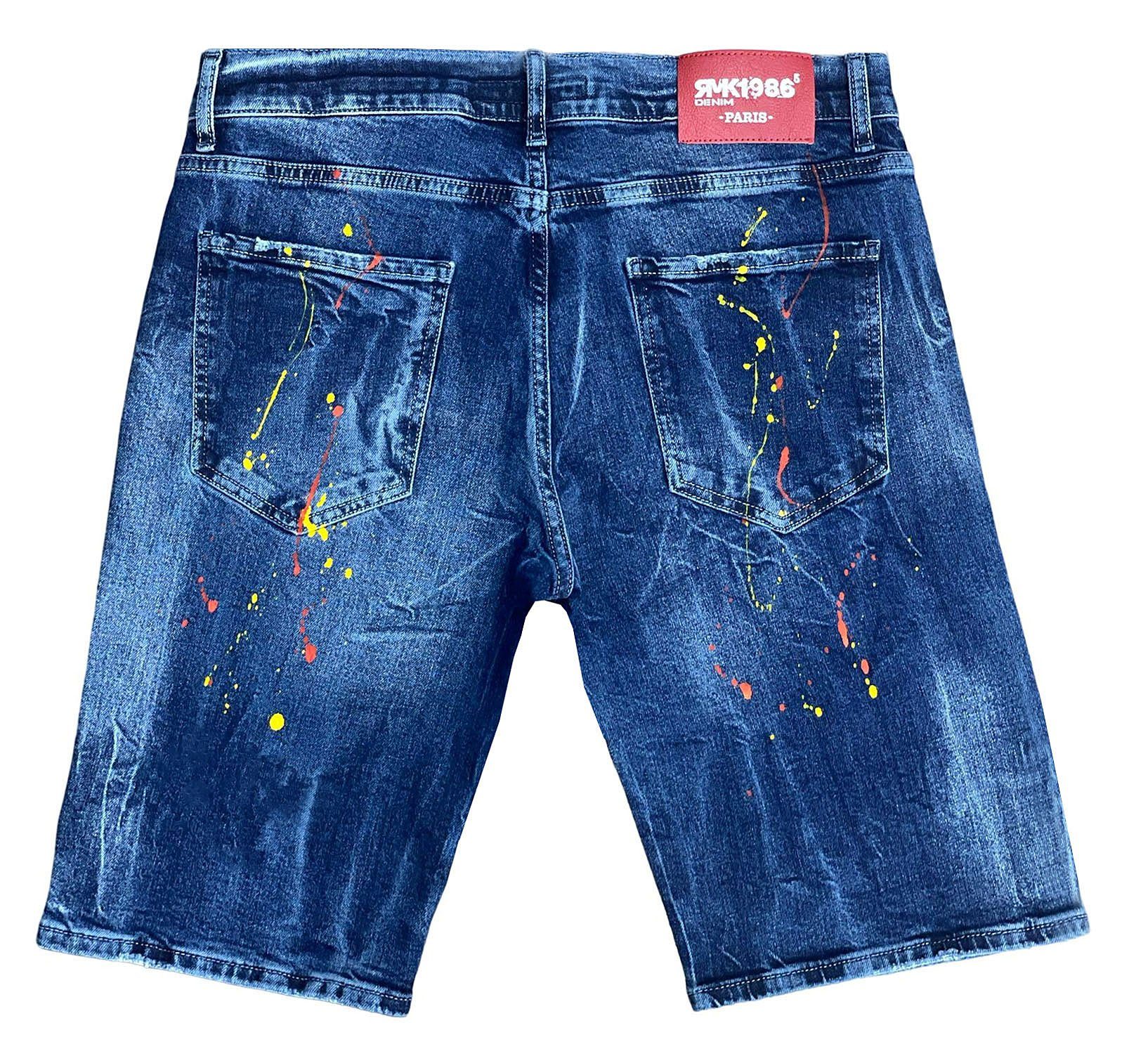 Blue Jeansshorts Farbspritzern mit 5 short Jeans Pocket RMK