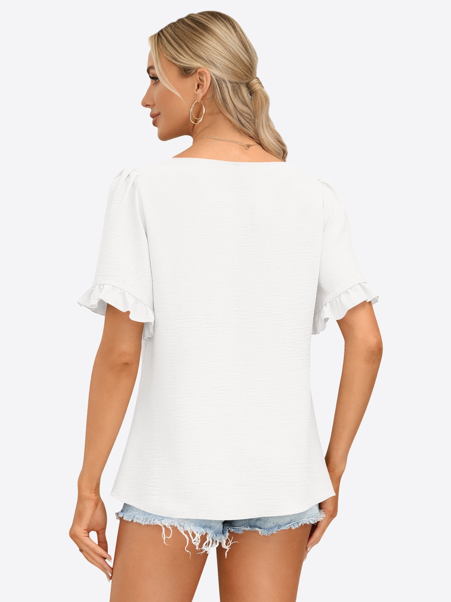 Imily Bela T-Shirt Damen Sommer Kurzarm Quadratausschnitt Puffärmeln Rüschen Casual (Packung, 1-tlg., 1per-Pack) in Unifarbe