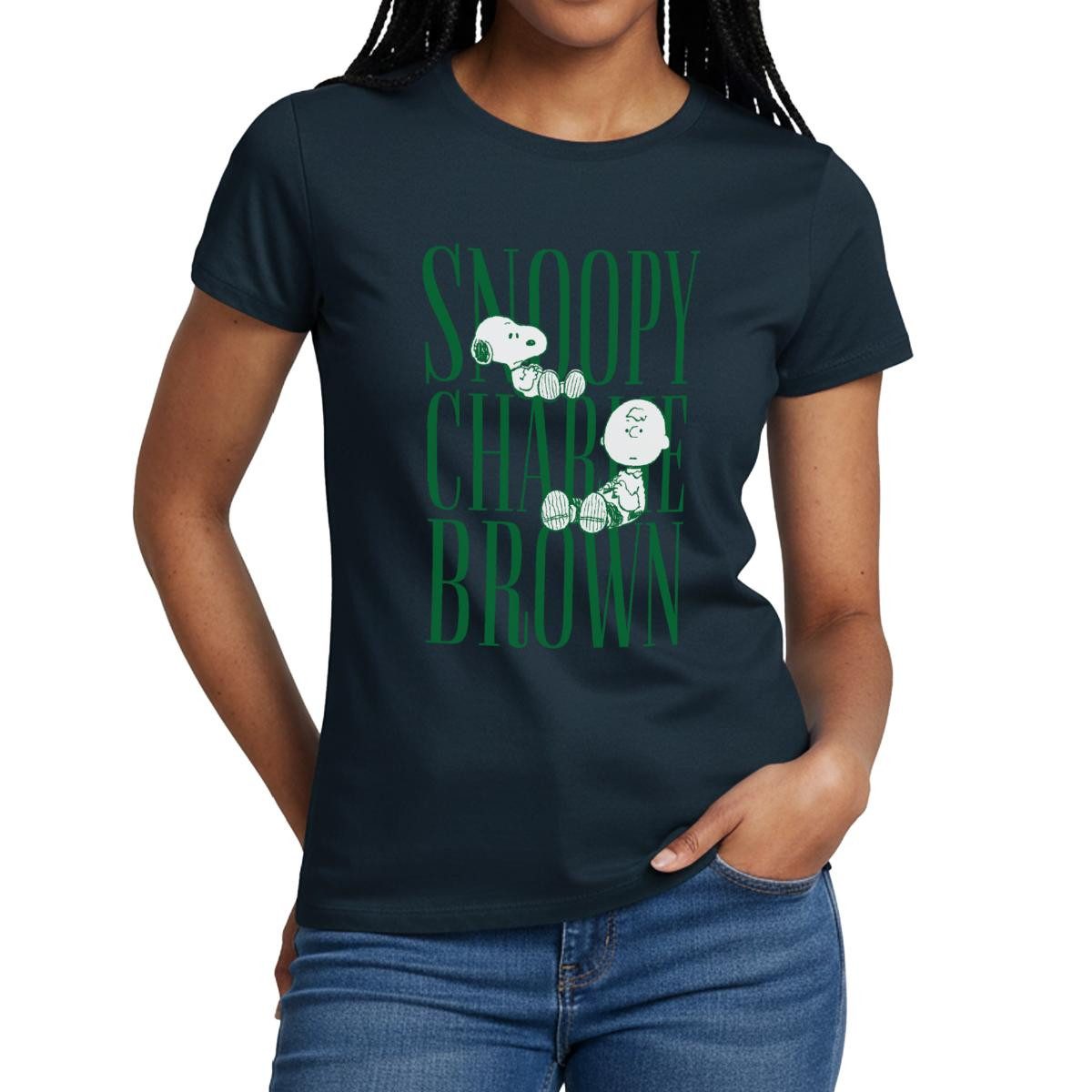 Spreadshirt T-Shirt Peanuts Snoopy Und Charlie Brown Lettering Frauen T-Shirt (1-tlg) Slim Fit, fällt klein aus