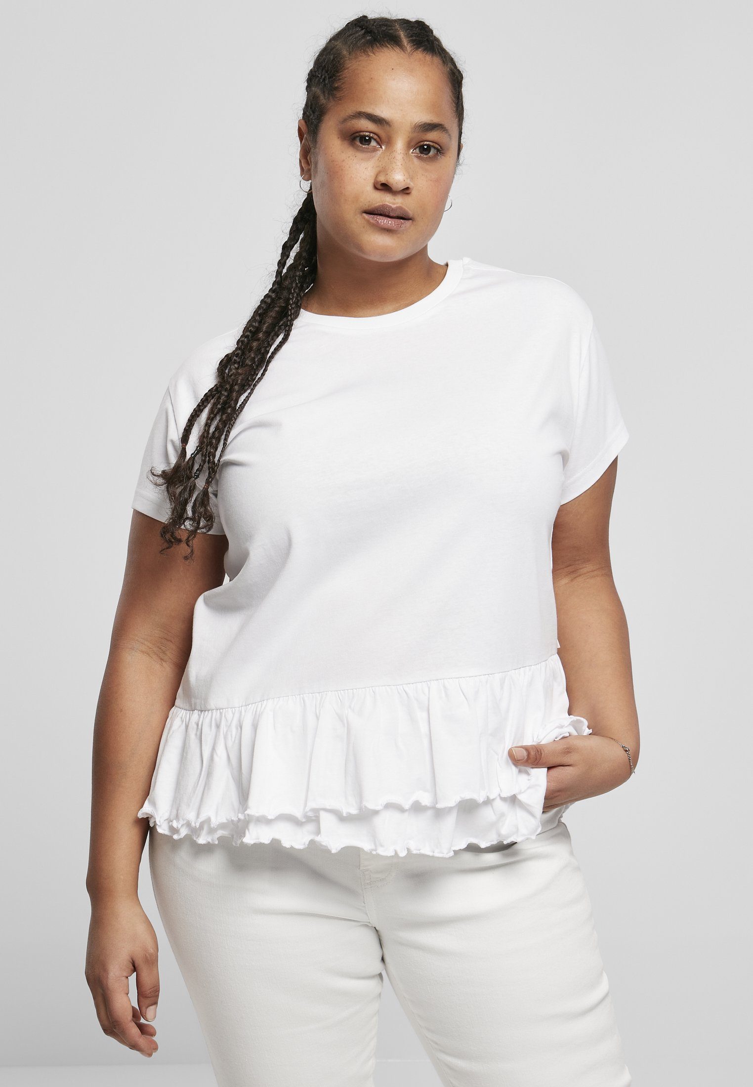URBAN CLASSICS Kurzarmshirt Damen Ladies Organic Volant Tee (1-tlg) white | T-Shirts