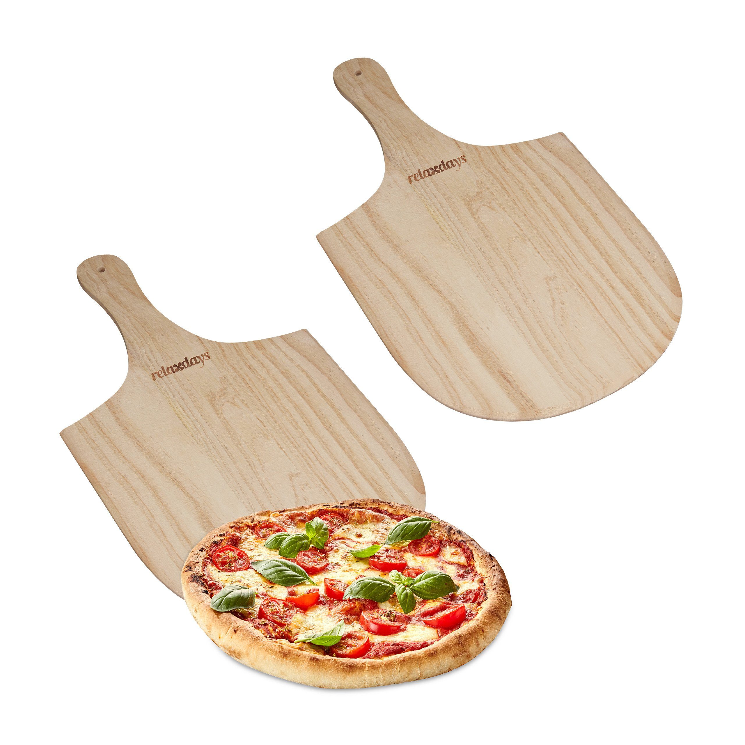 relaxdays Pizzaschieber 2 x Pizzaschieber aus Holz | Pizzaschneider