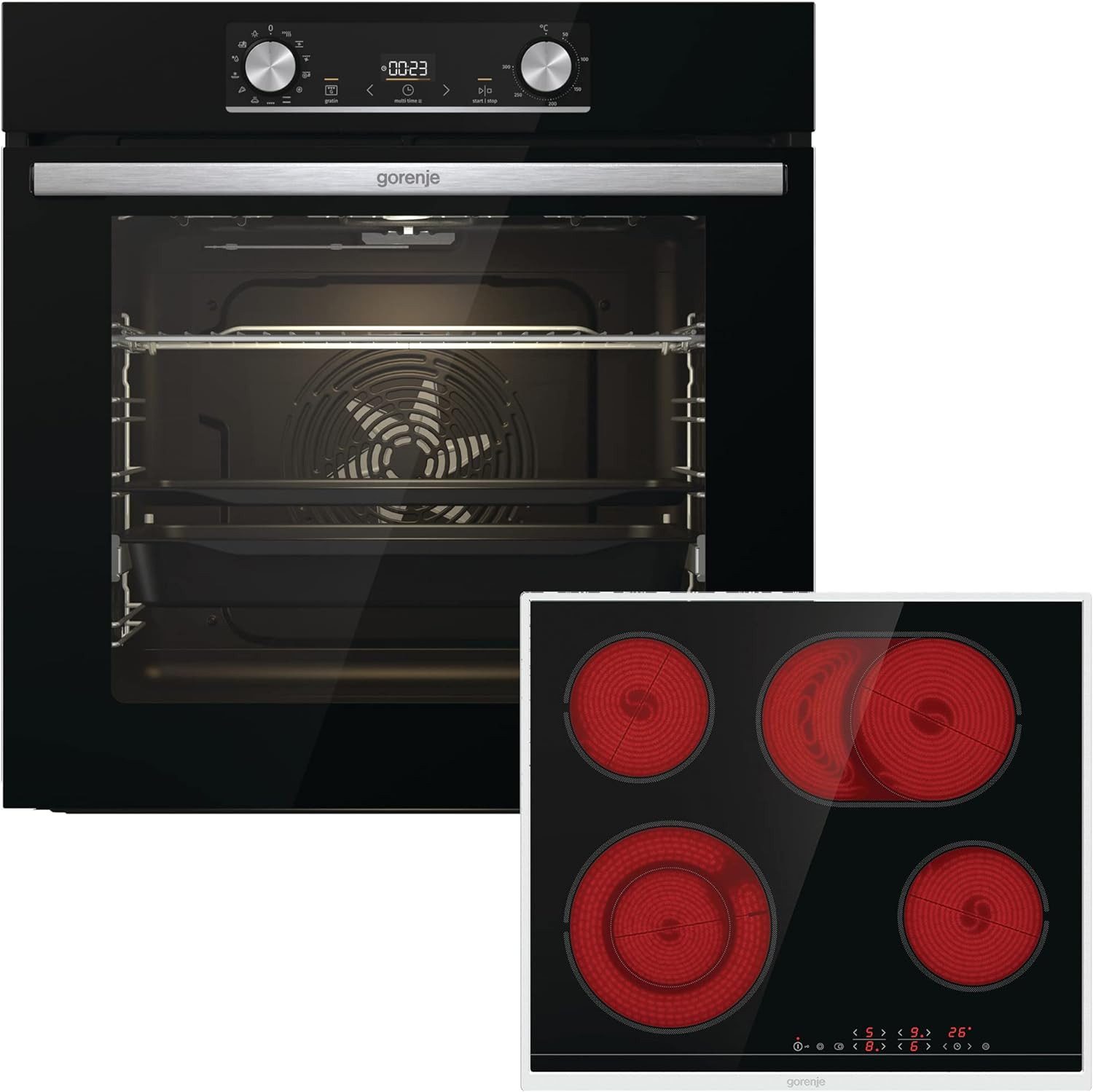 GORENJE Einbaubackofen Black Steam Set, mit 1-fach-Teleskopauszug, Pyrolyse-Selbstreinigung, Backofens-Set Black/Steel Steam Set, 12 Beheizungsarten