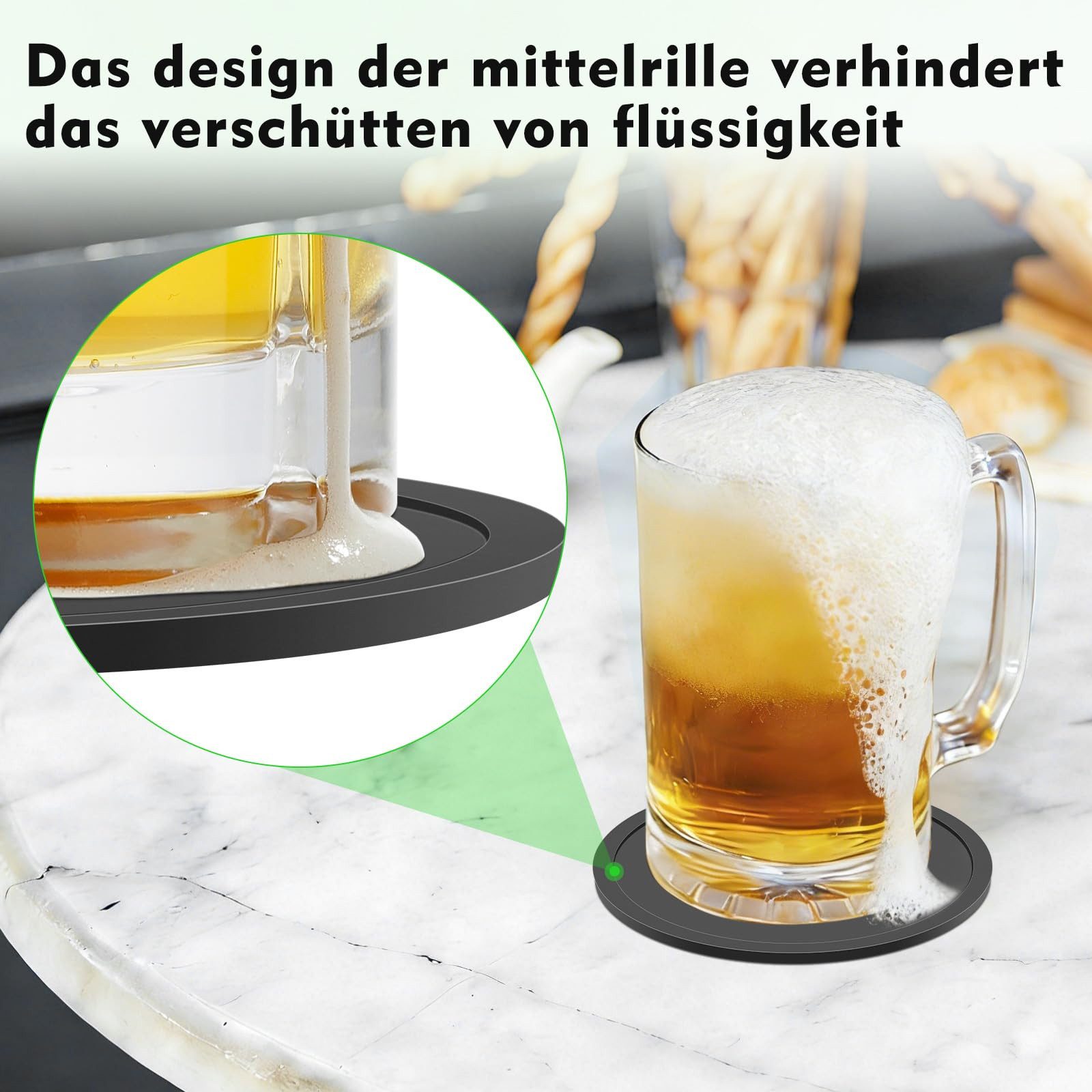 FOUORTUNATE-BEE Getränkeuntersetzer 12 Stück Silikon Untersetzer Schwarz mit Edelstahlständer, rutschfest und Isoliert Untersetzer für Getränke, Kaffee, Weinglä – Bild 5 von 5