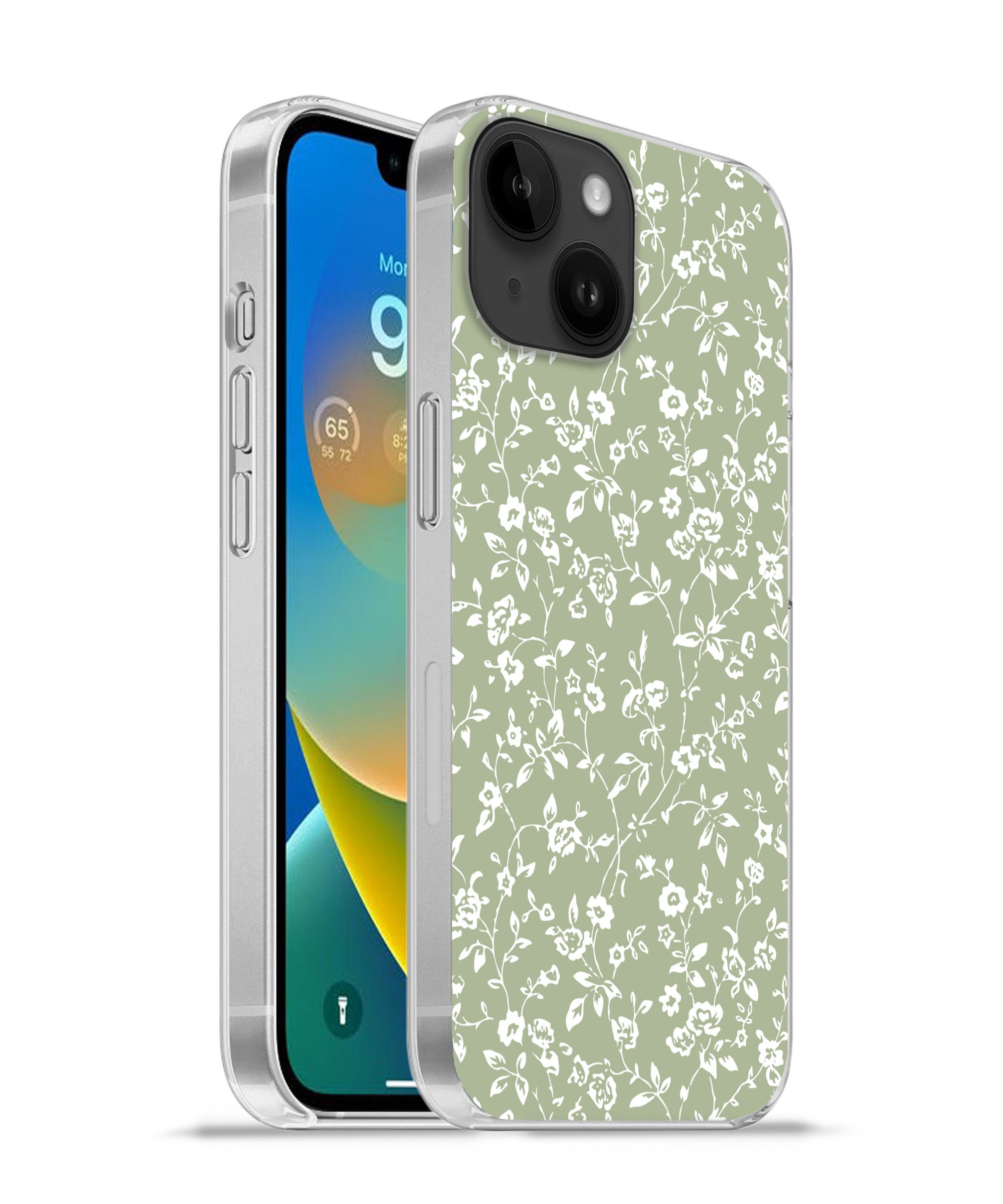 MuchoWow Handyhülle für Apple iPhone 14 Blumen - Druck - Grün - Weiß, Smartphone-Bumper, Print, Handy Schutzhülle Dünn