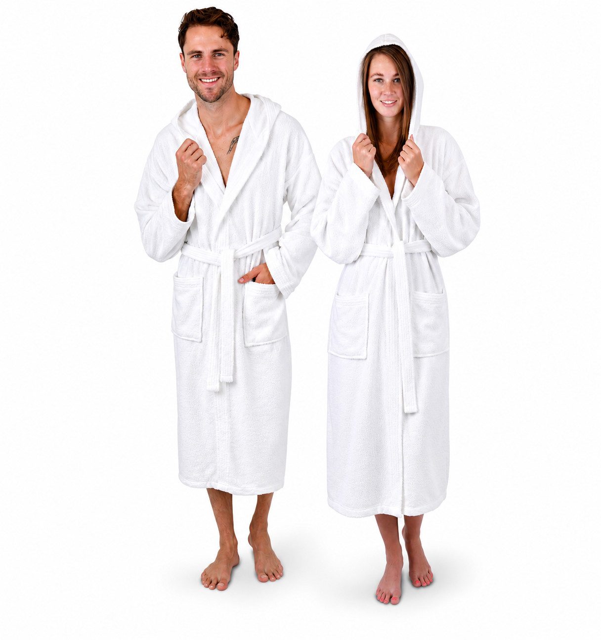 Betz Bademantel Saunamantel mit Kapuze BERLIN für Herren und Damen, Wadenlang, 100% Baumwolle, Kapuze, gürtel