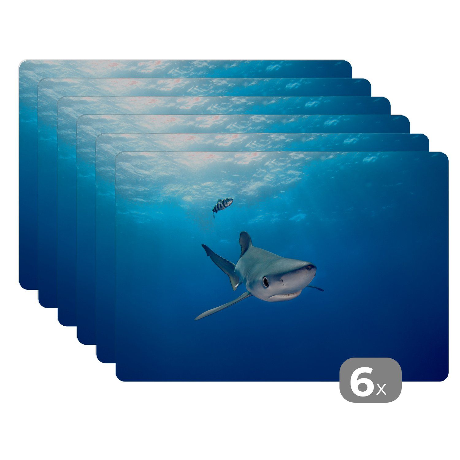 Platzset, Großer Blauer Hai, MuchoWow, (6-St), Platzset, Platzdecken, Platzmatte, Tischmatten, Schmutzabweisend | Tischsets