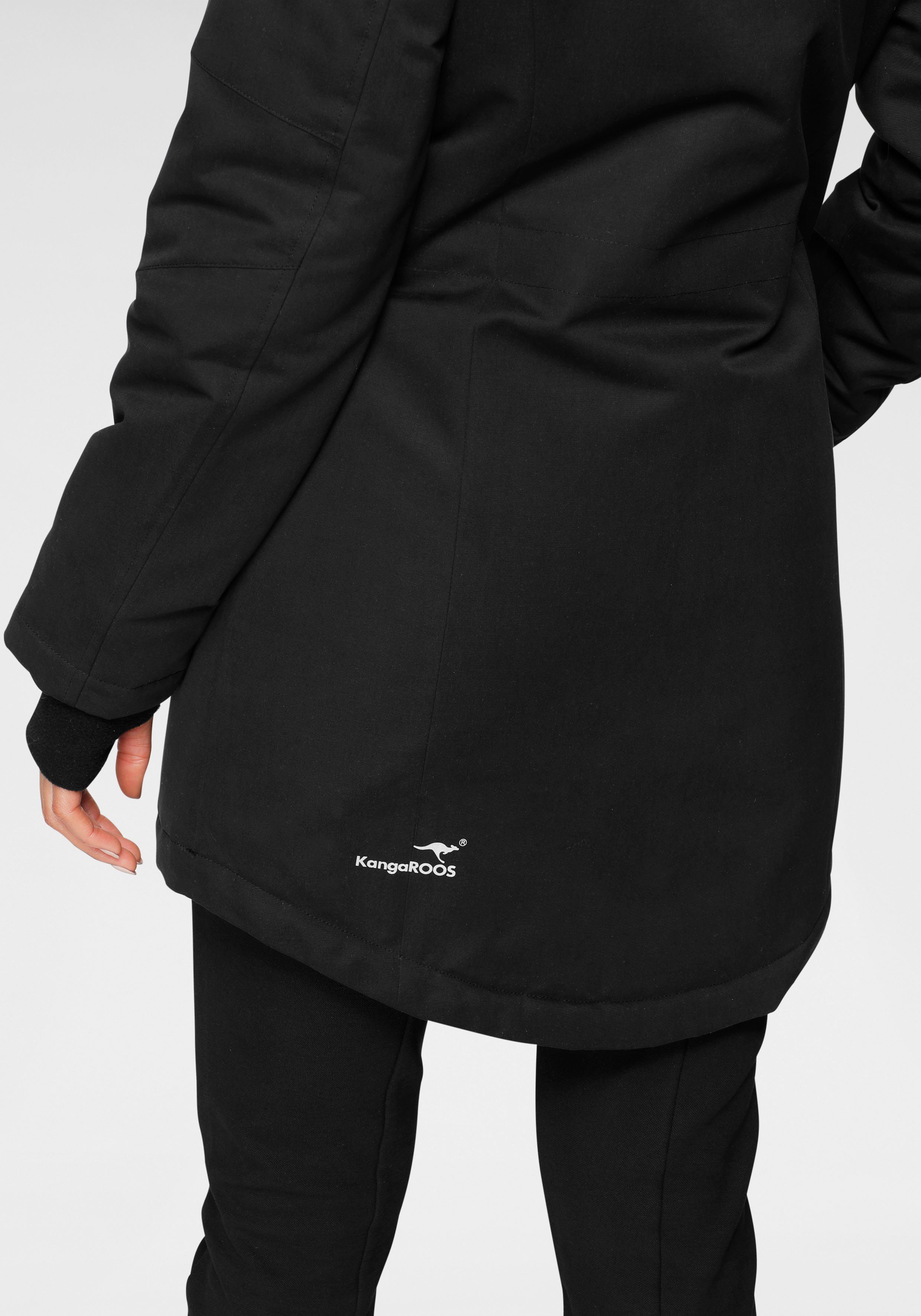 KangaROOS Langjacke mit nachhaltigem schwarz vielen (Langjacke Taschen und aus 2-Wege-Reißverschluss Material)