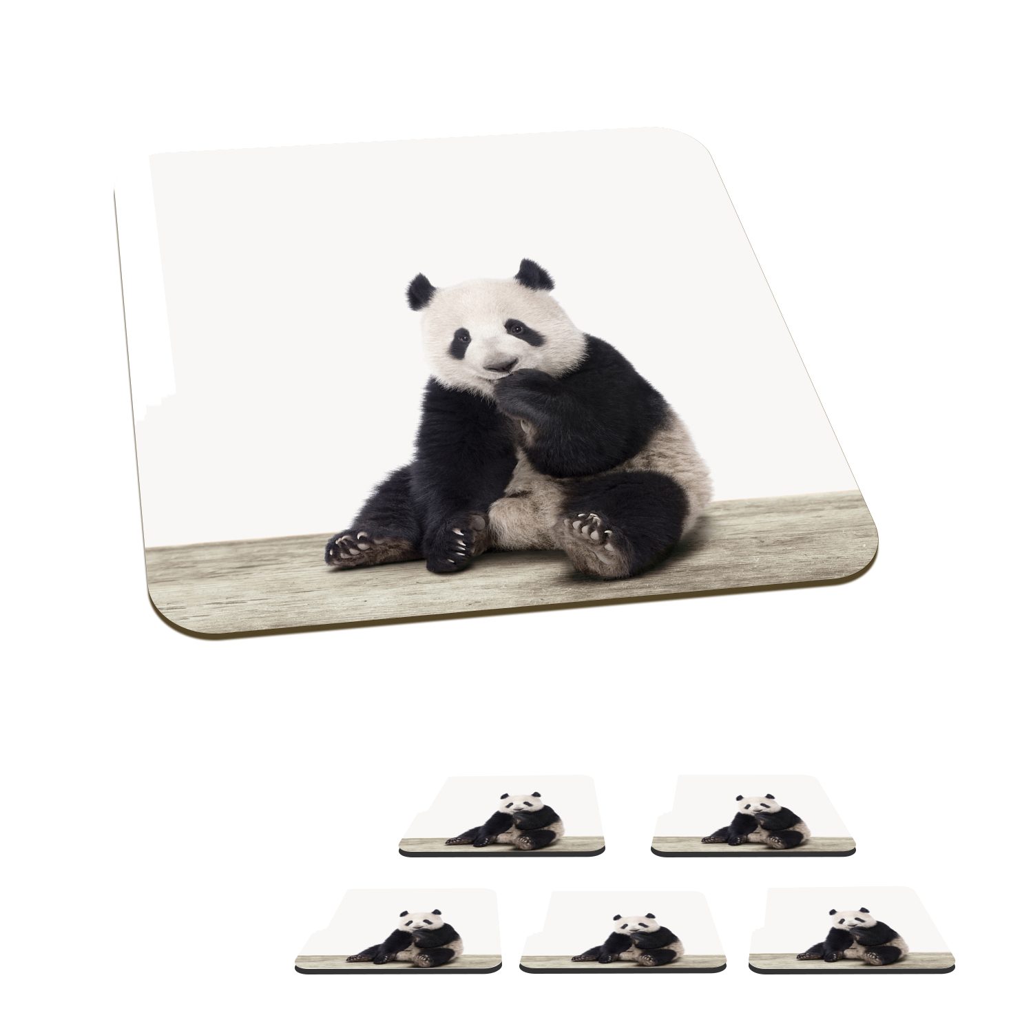 MuchoWow Glasuntersetzer Tiere - Panda - Schwarz - Weiß, Zubehör für Gläser, 6-tlg., Glasuntersetzer, Tischuntersetzer, Korkuntersetzer, Untersetzer, Tasse