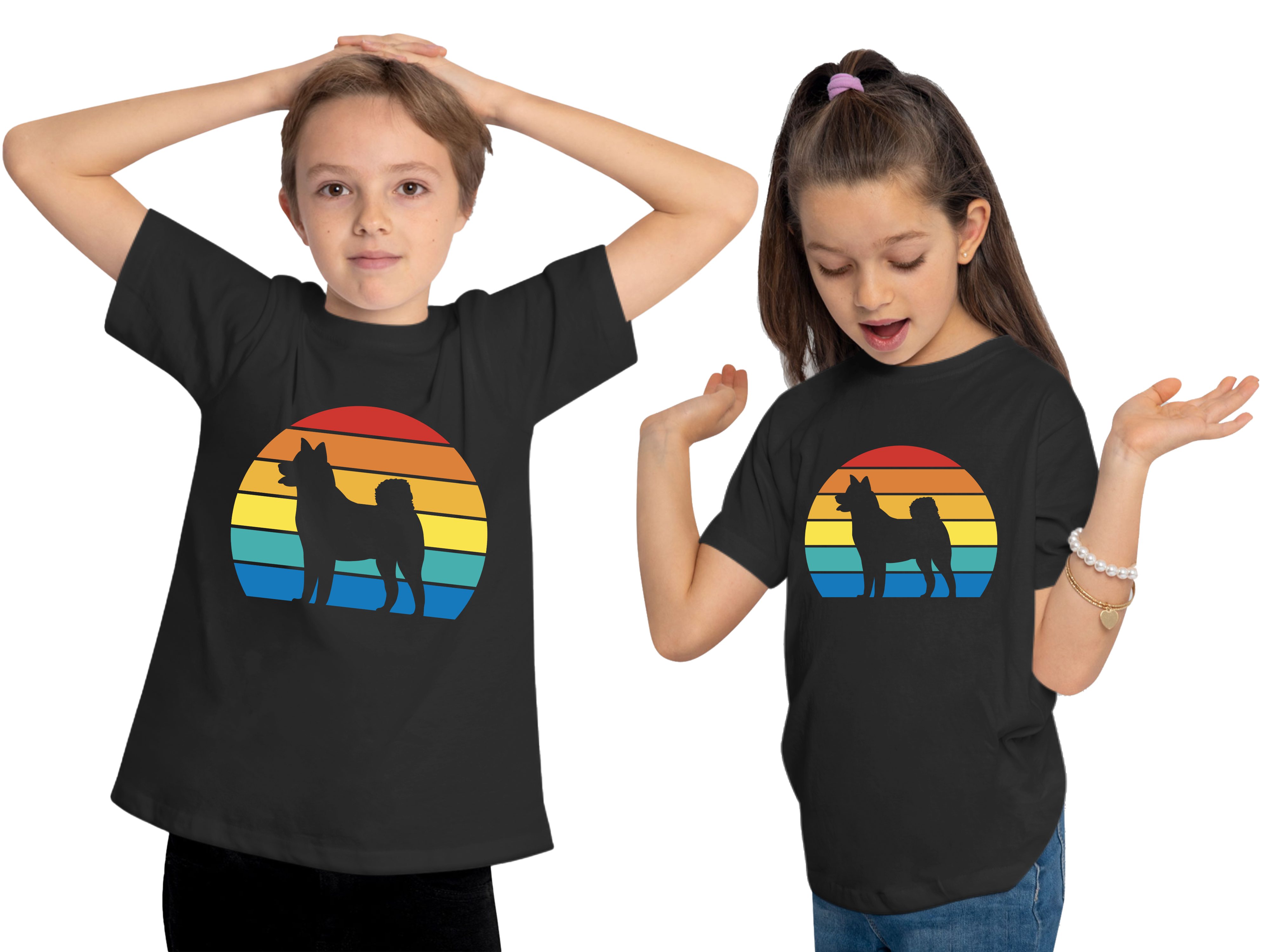 MyDesign24 Print-Shirt Kinder Aufdruck, i236 mit Akita schwarz - T-Shirt Bild Hunde Retro bedruckt Baumwollshirt