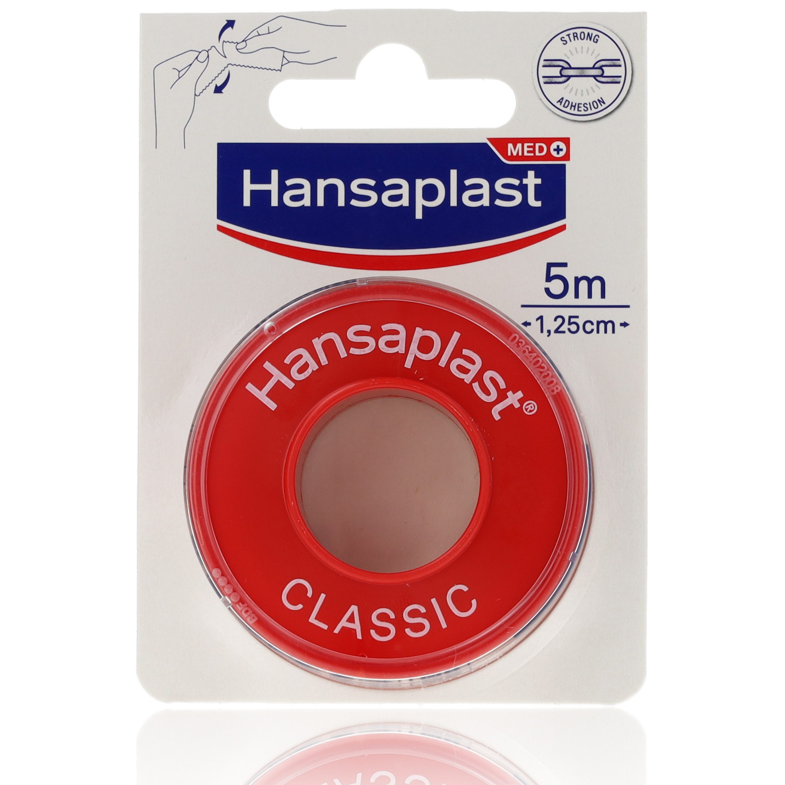 Hansaplast Fixierpflaster Hansaplast Classic Fixierpflaster-Rolle 1,25cm x 5m (hygienisch auf der Rolle, 1-St., zuverlässige Klebekraft) zur einfachen, sicheren Befestigung von Kompressen und Verbänden