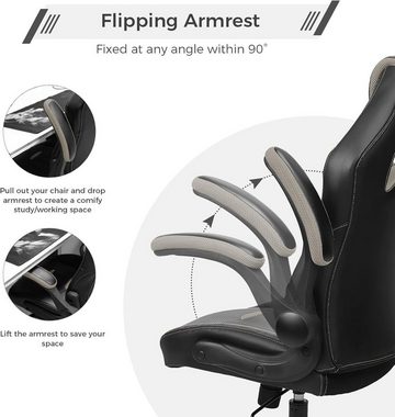 BASETBL Gaming-Stuhl (PC Stuhl mit breite sitzfläche, Chefsessel, Drehstuhl mit hoher Rückenlehne und hochklappbarer Rollen), Bürostuhl ergonomisch, klappbaren armlehnen, Atmungsaktiv bis 150KG