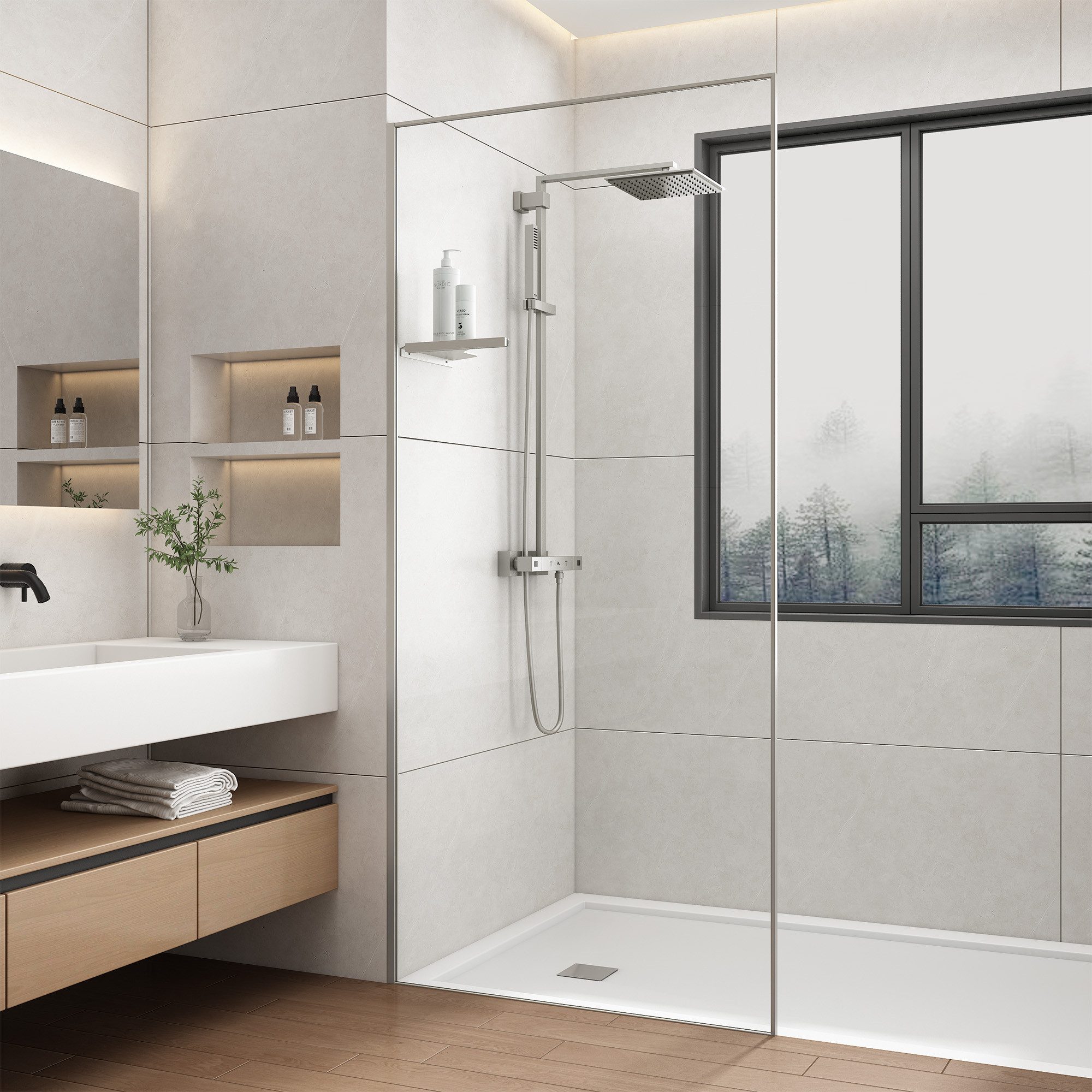 welltime Walk-in-Dusche Walk In Frame, Einscheibensicherheitsglas, Rundumrahmen, auch mit stabilisierendem Eckregal
