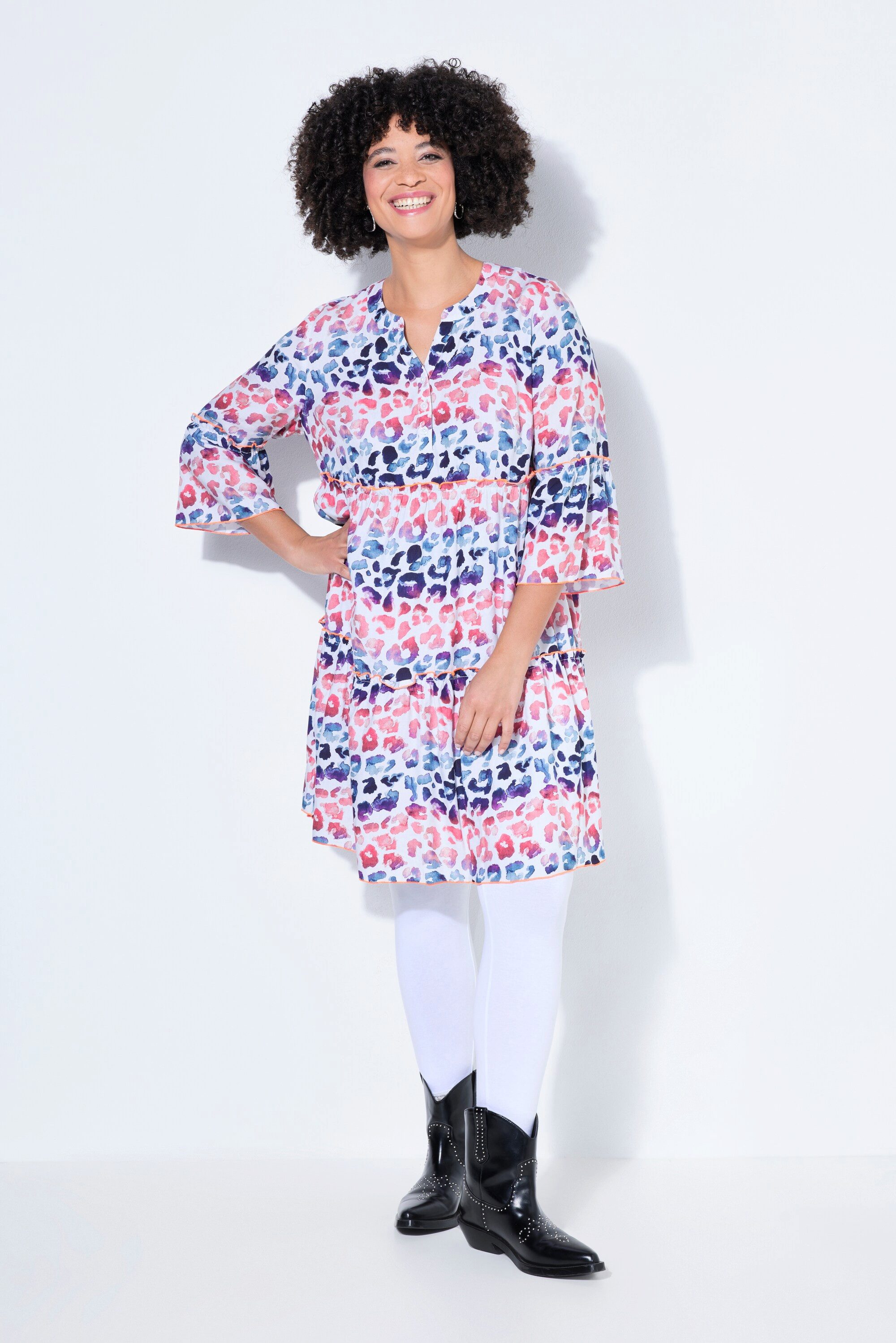 Angel of Style Jerseykleid Kleid A-Linie Leostreifen farbige Zierrüschen