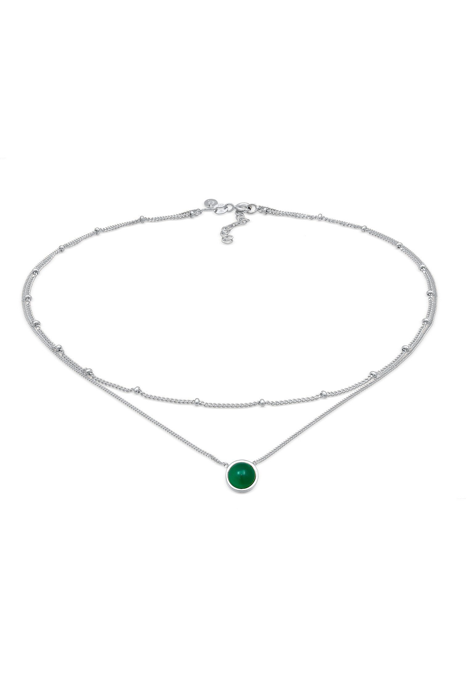 Valentinstagsgeschenk Elli Premium Ketten-Set Choker Layer Achat Kugelkette 925 Silber, Kugel, silberfarben, Silber