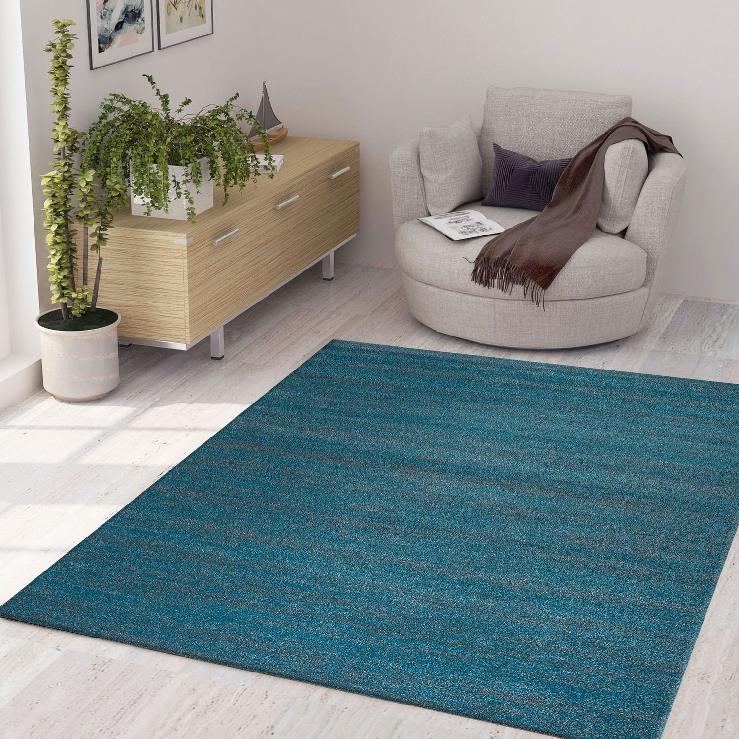 Teppich »Ein moderner einfarbiger Kurzflor-Teppich meliert in Türkis«,  Vimoda online kaufen | OTTO