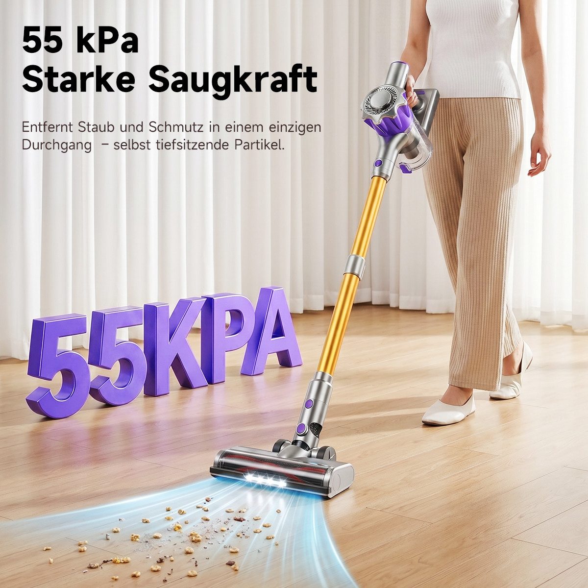 AeroAxis Akku-Hand-und Stielstaubsauger Akku Staubsauger Kabellos 55000pa/ 500W/ 50min Laufzeit für Tierhaare, 500 W, beutellos, Kabellos nutzbar,LED-Anzeige,Wandhalterung für platzsparende Lagerung