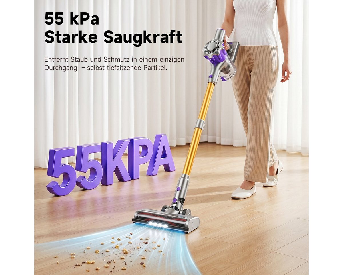 AeroAxis Akku-Stielstaubsauger 55000Pa Akku Staubsauger 500W/ 50Min/1,5L/3 in 1 Staubsauger Kabellos, Anti-Tangle Bodenbürste, Staubsauger für Tierhaare,Teppich, Hartboden