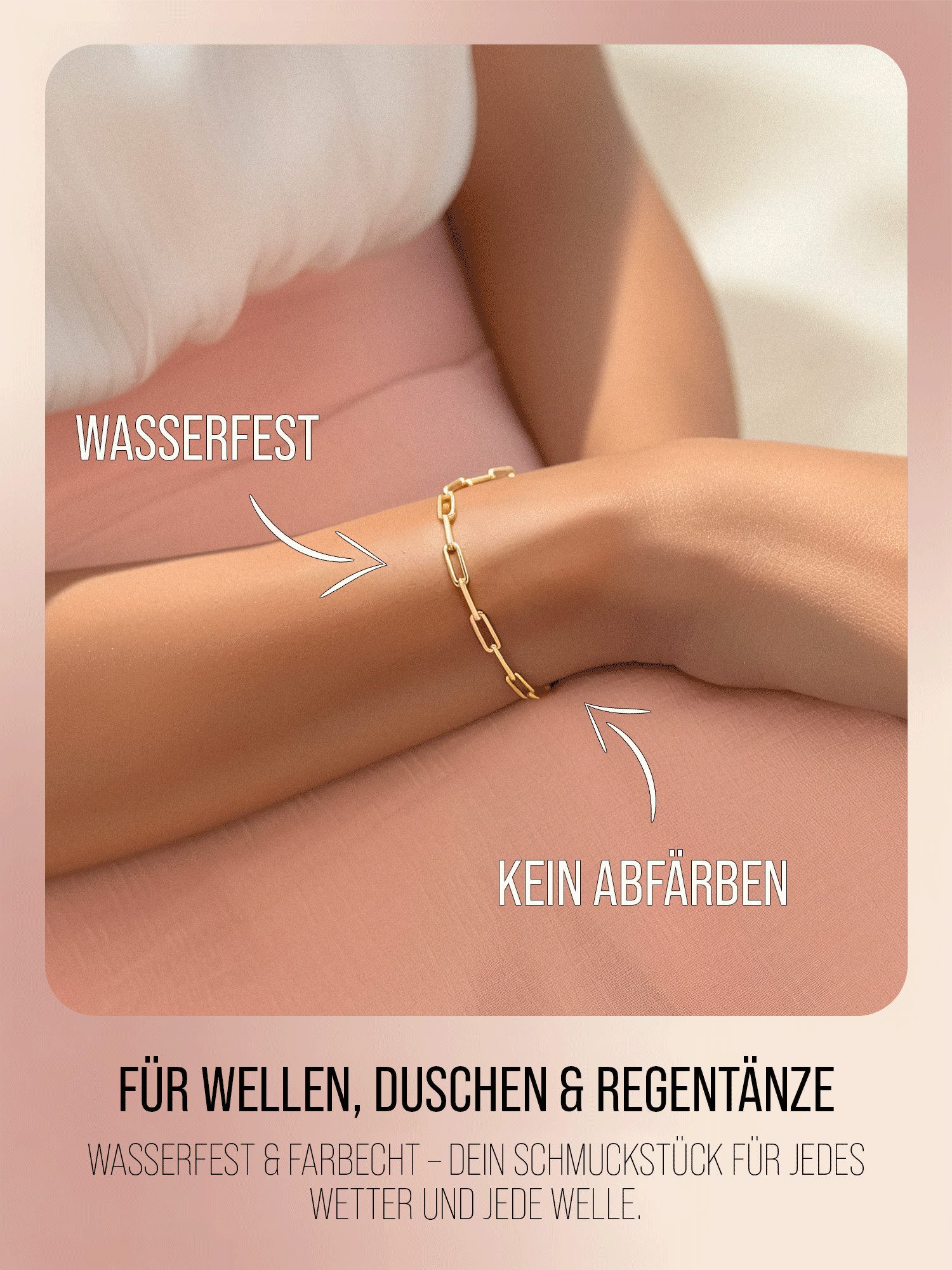 THIORA Armband Island Links Damen Armband – Verstellbare Gliederkette vergoldet (Einzelartikel, Einzelschmuckstück – Armband), Verstellbar, Wasserfest, Allergik – Bild 4 von 5