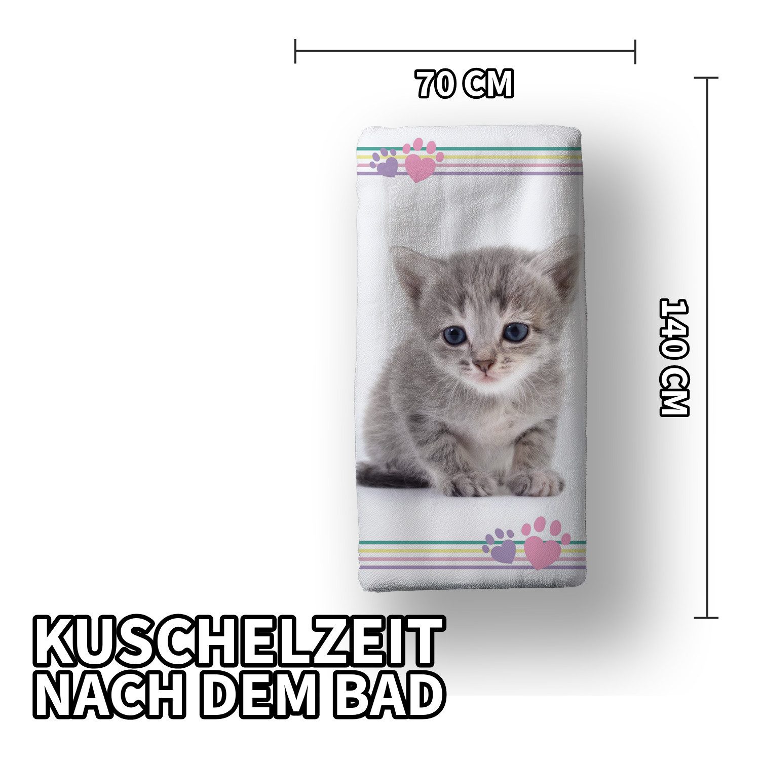 Aptex Handtücher Duschtuch Badetuch Handtuch Strandtuch mit Katze 70 x 140cm Baumwolle, (1 Duschtuch, 1-St), Langlebig – Bild 4 von 5