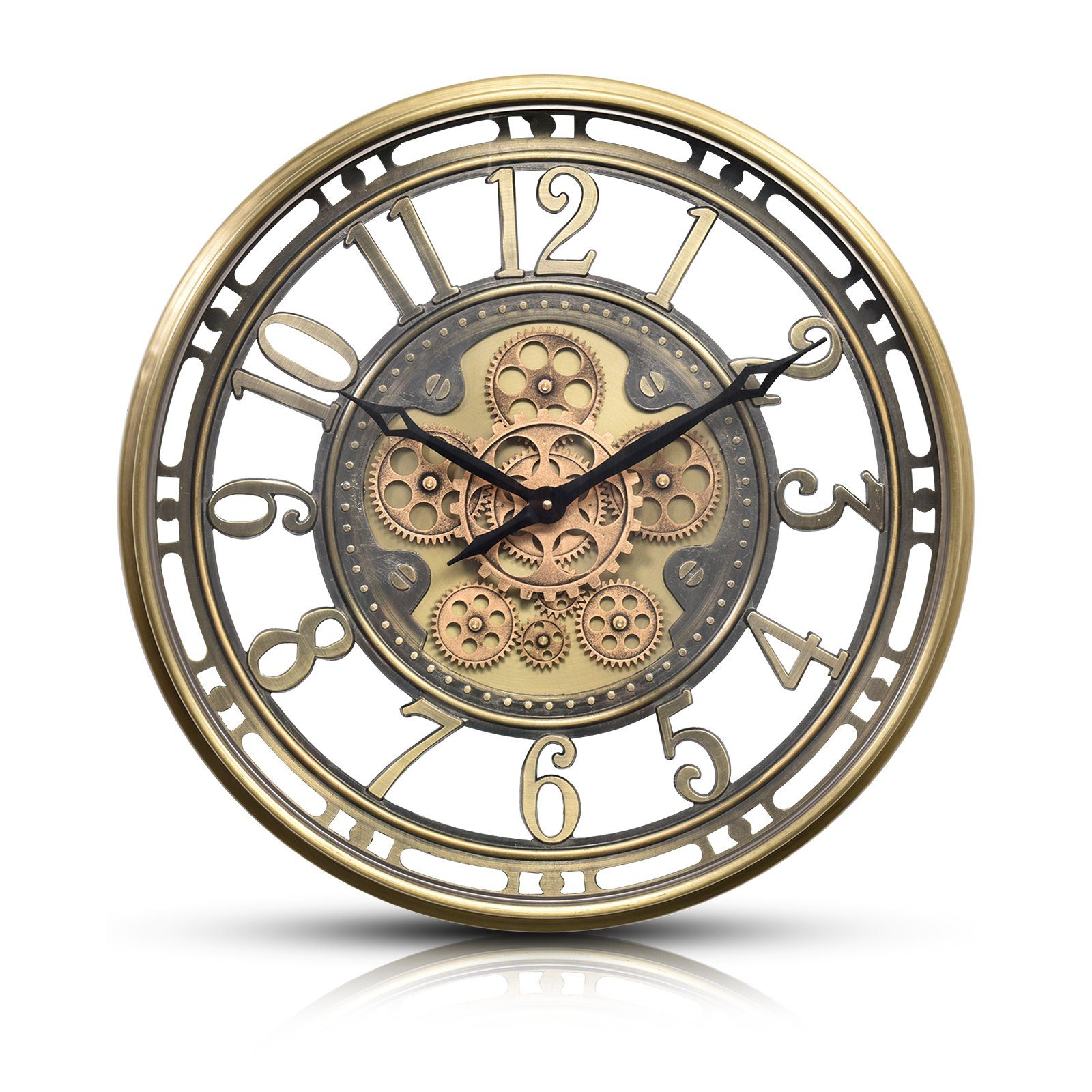 Samilito Uhr Wanduhr mit echtem Bewegungsgetriebe Zahnrädern in Gold