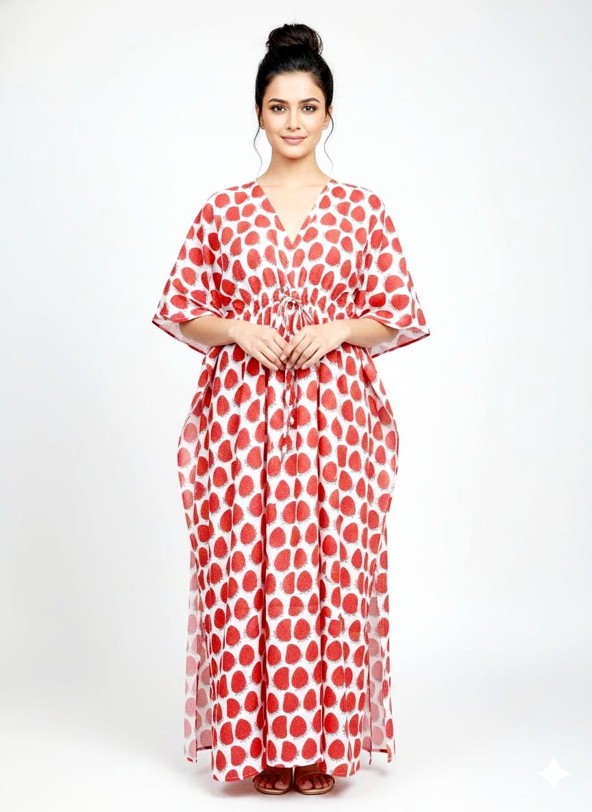 PfauGermany Kaftan Charming Vibrant Strawberry Print Kaftan