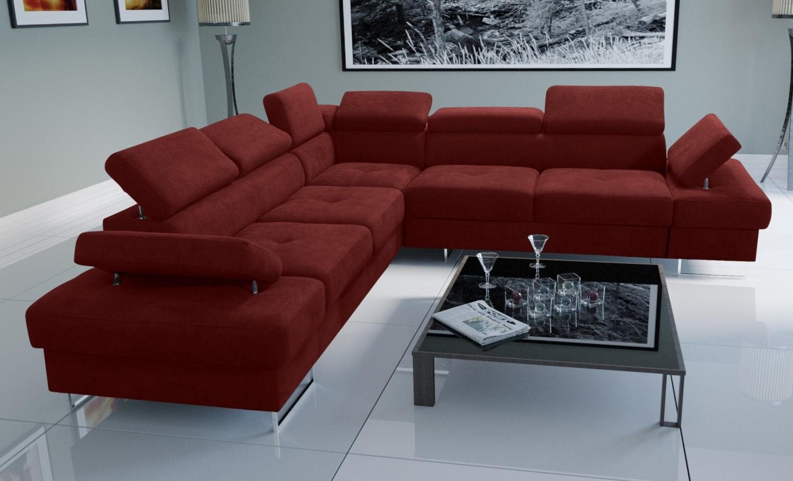 JVmoebel Ecksofa Sofa L-Form Rot in Wohnzimmer Made Couch Design, Europe Polsterung