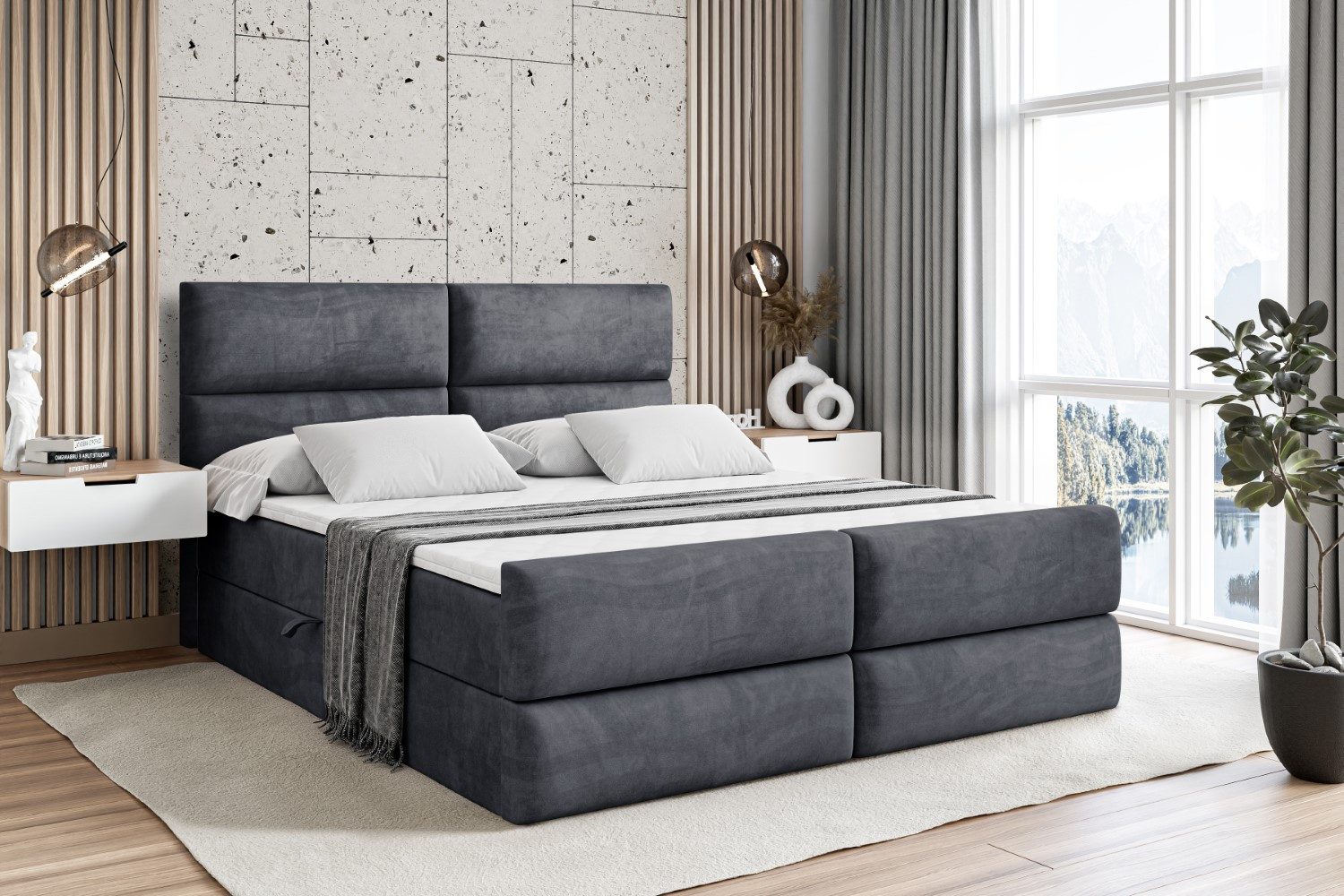 ALTDECOR Boxbett BOXI3-Z (Multipocket-Matratze H4, H3 Matratze Bonellfederung, Topper, Kopfteil), Doppelbett mit Fußteil