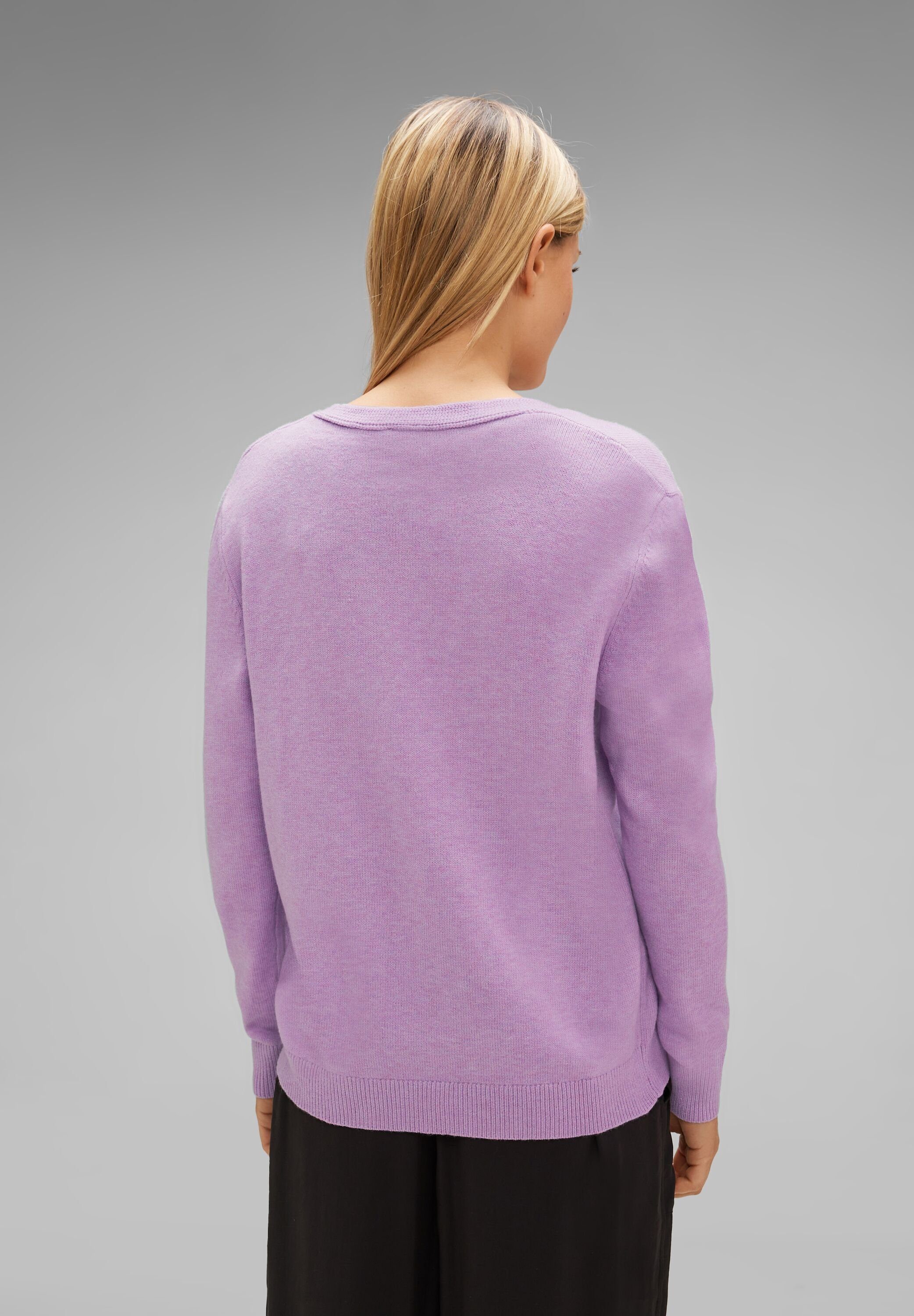 V-Ausschnitt-Pullover in Melange Rippstrick ONE Optik, STREET Details
