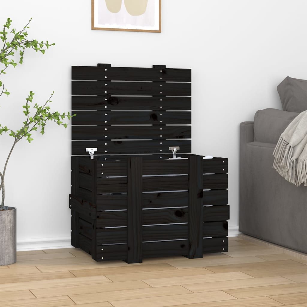 furnicato Truhe Aufbewahrungsbox Schwarz 58 x 40,5 x 42 cm aus massivem Kiefernholz (1 St), Stabile Truhe mit Deckel und viel Stauraum für Kissen im Zuhause