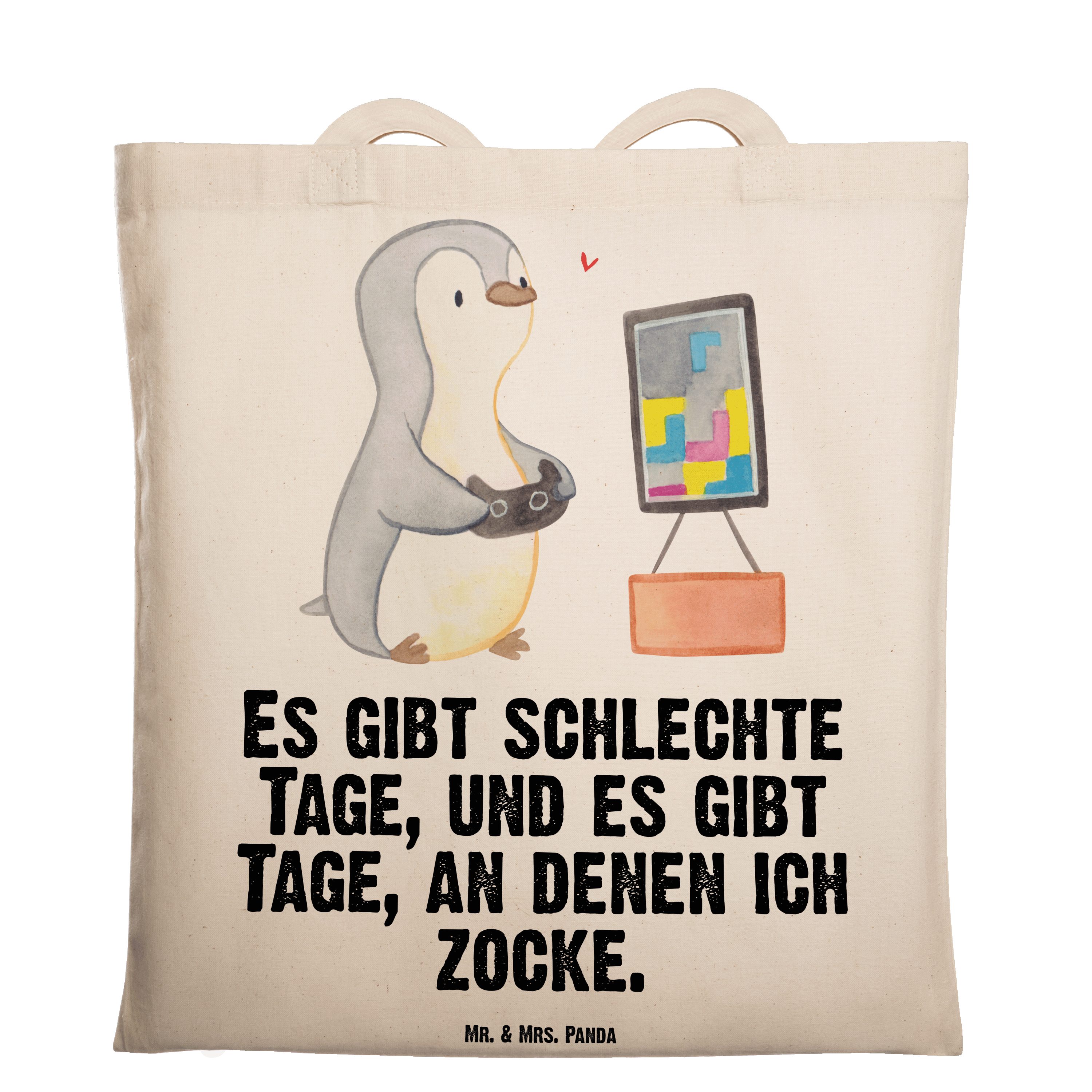 Mr. & Mrs. Panda Tragetasche Pinguin Zocken Tage - Transparent - Geschenk, Gaming, Videogames, Dan (1-tlg) | Canvas-Taschen