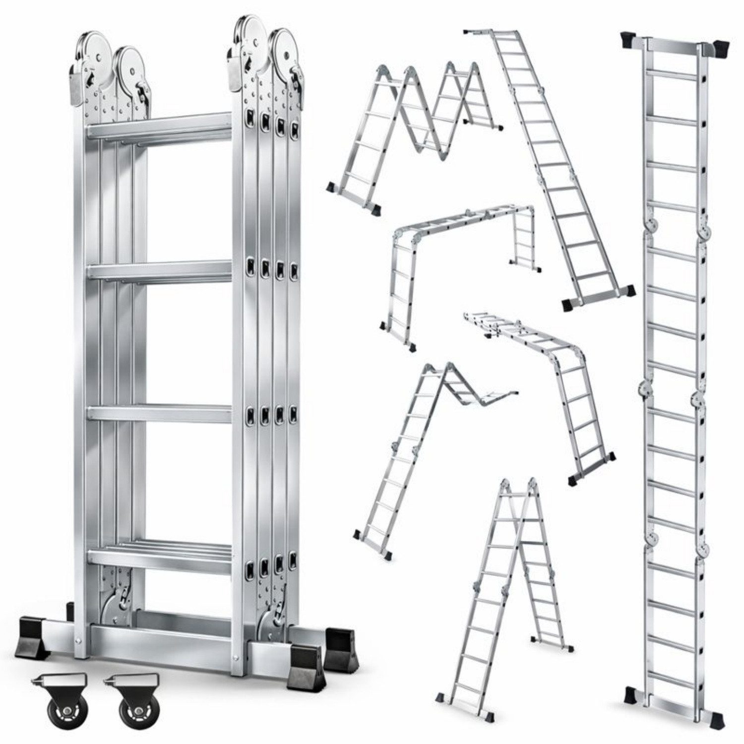 OUTIGO Vielzweckleiter,Aluminium Multifunktionsleiter, 7in1, Sicherheitsschloss (4x3/4x4/4x5 verschiedene Spezifikationen), 7in1 Aluminium Multifunktionsleiter, 150 kg schwer