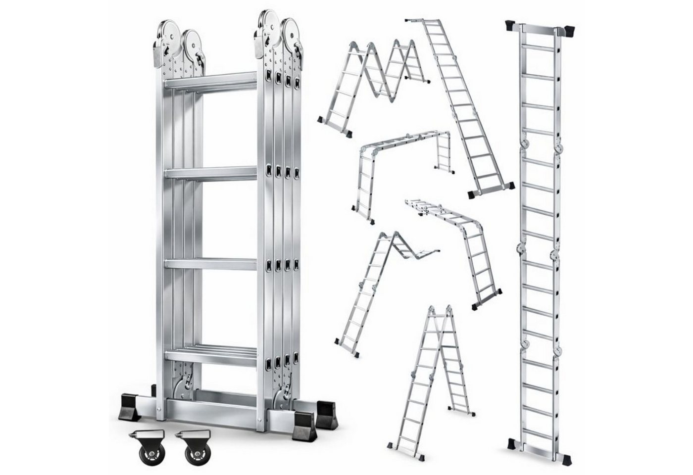 OUTIGO Vielzweckleiter,Aluminium Multifunktionsleiter, 7in1, Sicherheitsschloss (4x3/4x4/4x5 verschiedene Spezifikationen), 7in1 Aluminium Multifunktionsleiter, 150 kg schwer