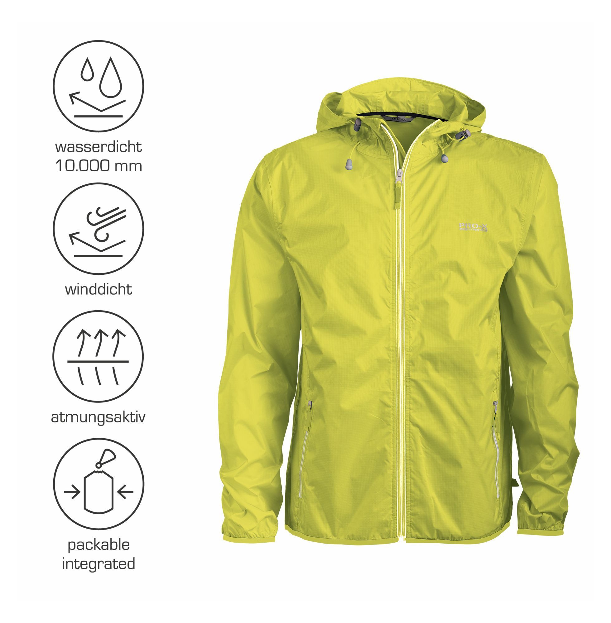 PRO-X ELEMENTS Regenjacke Kinder Jugend STAR Jr. wasserdicht, atmungsaktiv, winddicht integr. Packtasche, Reißverschluss, Kapuze, verschweißte Nähte – Bild 3 von 3