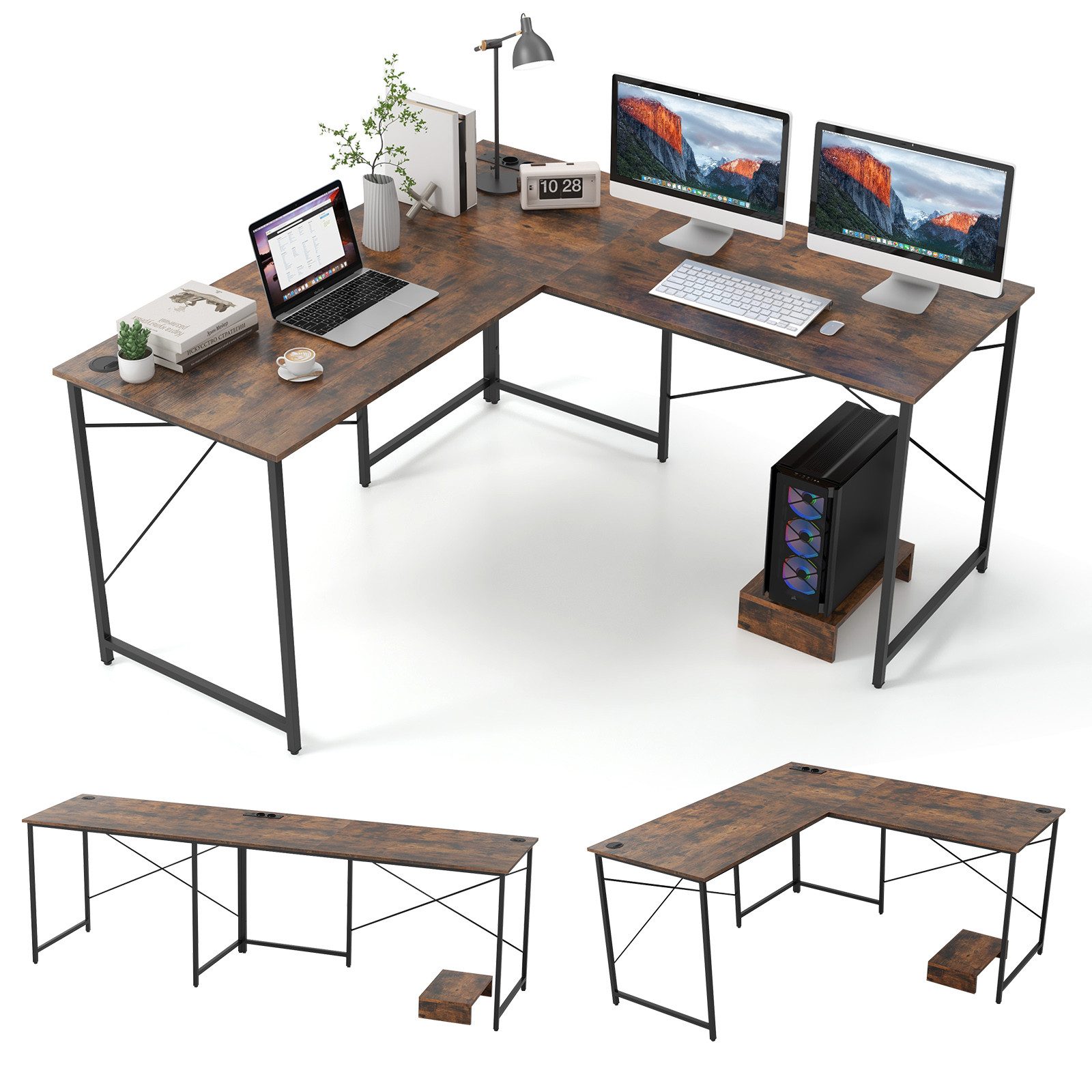 COSTWAY Eckschreibtisch, mit Ladestation & abnehmbarem günstig online kaufen
