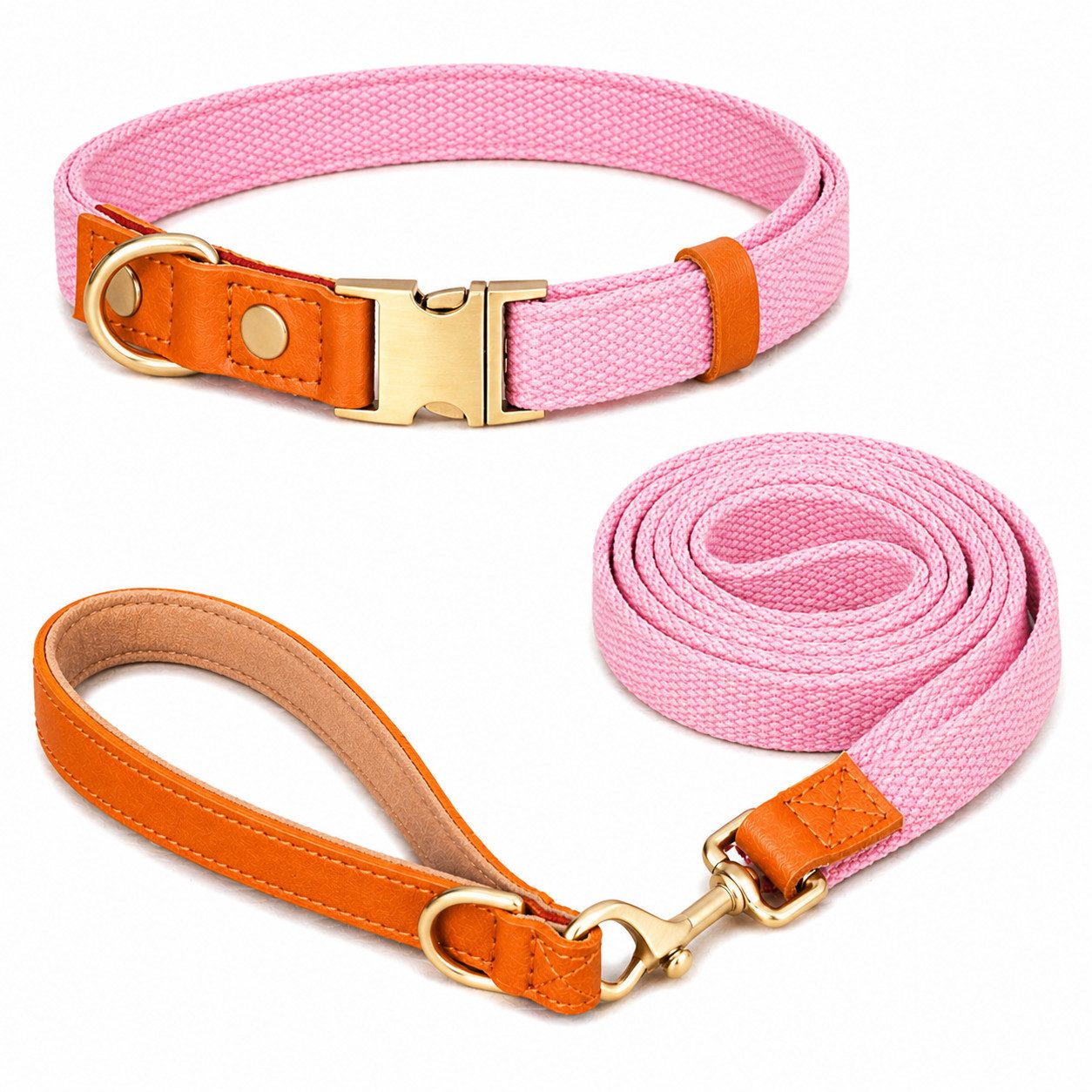 Illes-Laedchen Hunde-Halsband hochwertiges Hundehalsband & Hundeleine Set aus Nylon mit Leder, – Verstellbares Hunde Set in verschiedenen Größen & Farben
