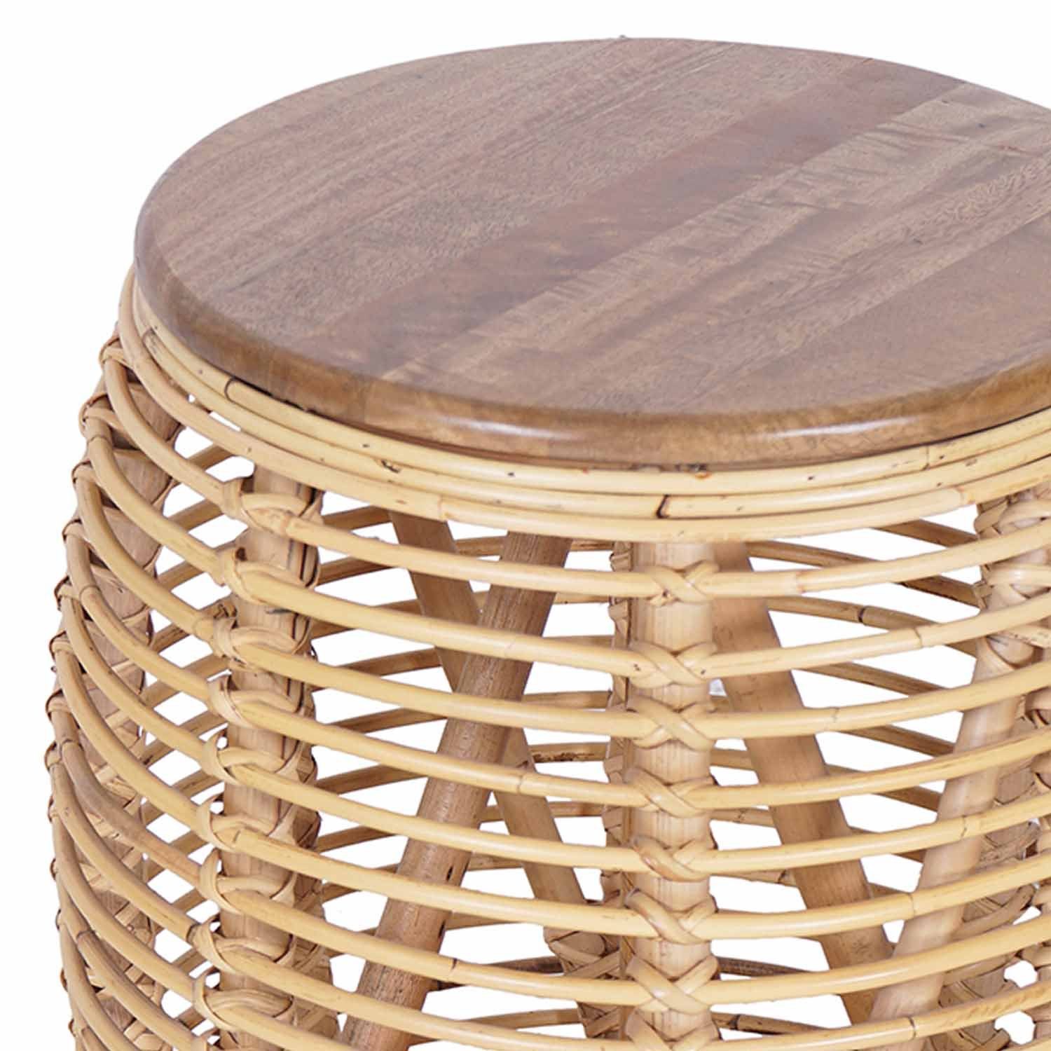 Casa Moro handgefertigt Tischplatte, Rattan Beistelltisch mit Nirmala Massivholz Beistelltisch rund